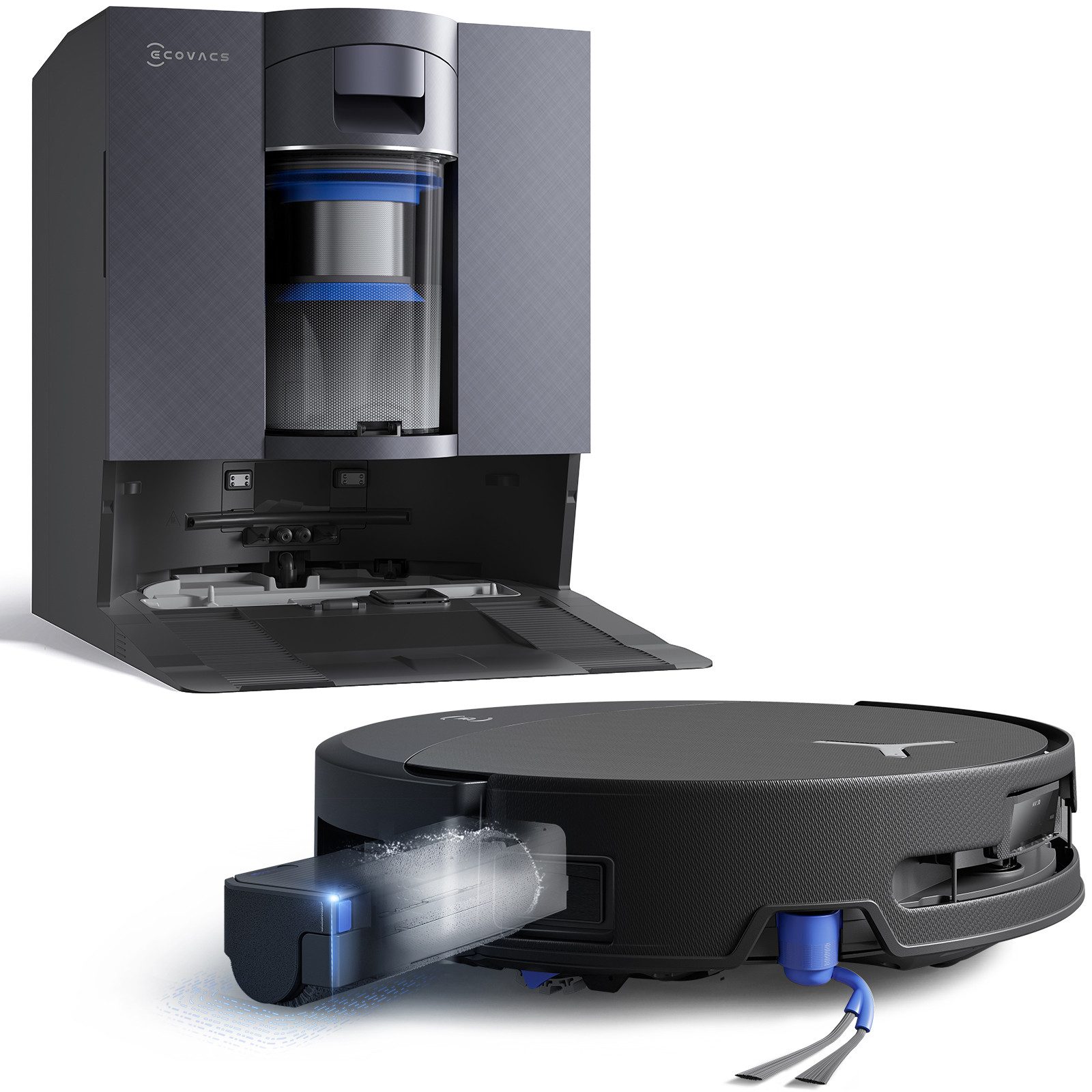 ECOVACS Nass-Trocken-Saugroboter DEEBOT X11S OmniCyclone Care Kit, All-in-One Station (beutellos), 65 W, beutellos, 30.000 Pa + 16 L/s (Luftstrom), 27cm Wischrolle, Care Kit
