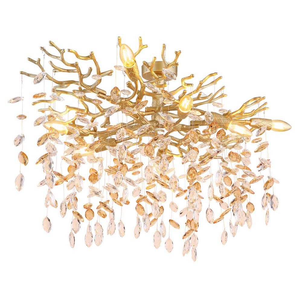 GLOBO LIGHTING Deckenleuchte, Leuchtmittel nicht inklusive, Deckenleuchte goldfarben matt mit Glaskristallen amber L 85 cm