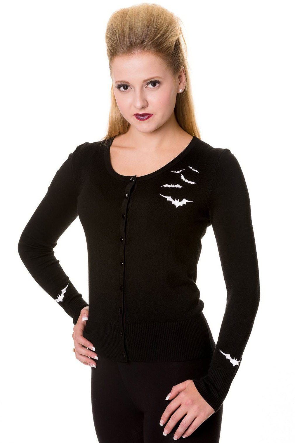 Banned Strickjacke Bats Cardigan Spooky Gothic Fledermaus