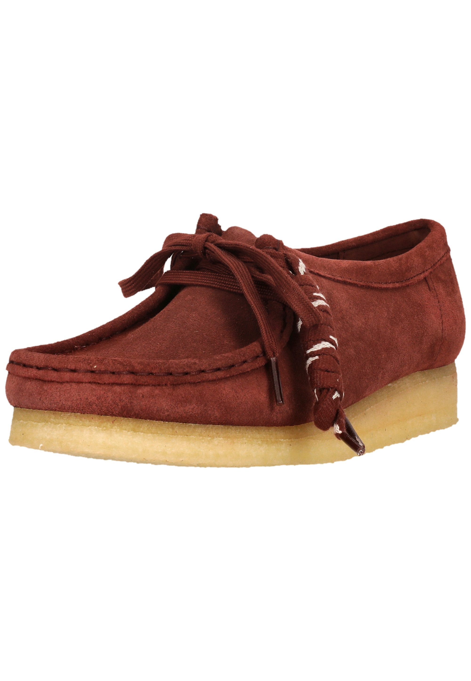 Clarks Wallabee. Deep Red Sde Schnürschuh mit ikonischer Sohle