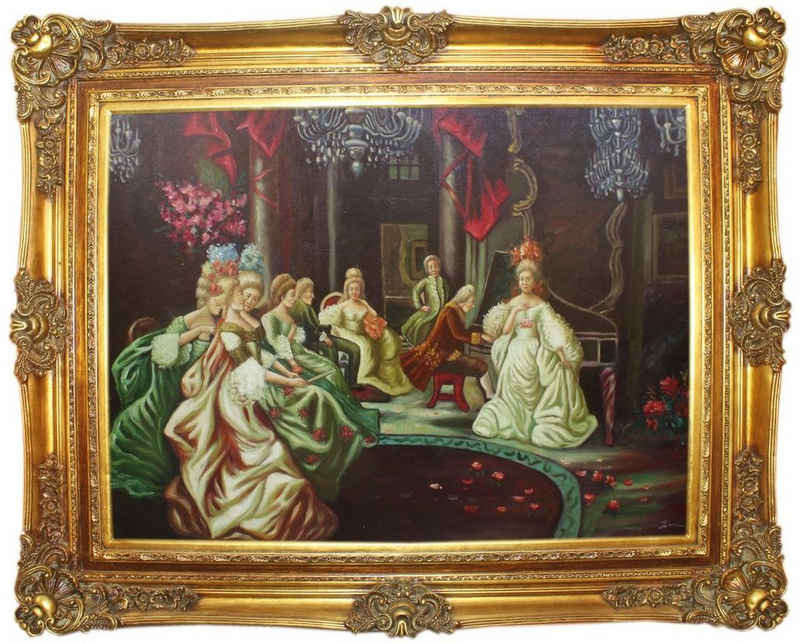 Casa Padrino Ölgemälde Barock Ölgemälde Klassisches Konzert 2 Mehrfarbig / Gold 160 x 10 x H. 130 cm - Handgemaltes Gemälde mit prunkvollem Rahmen im Barockstil - Barock Möbel