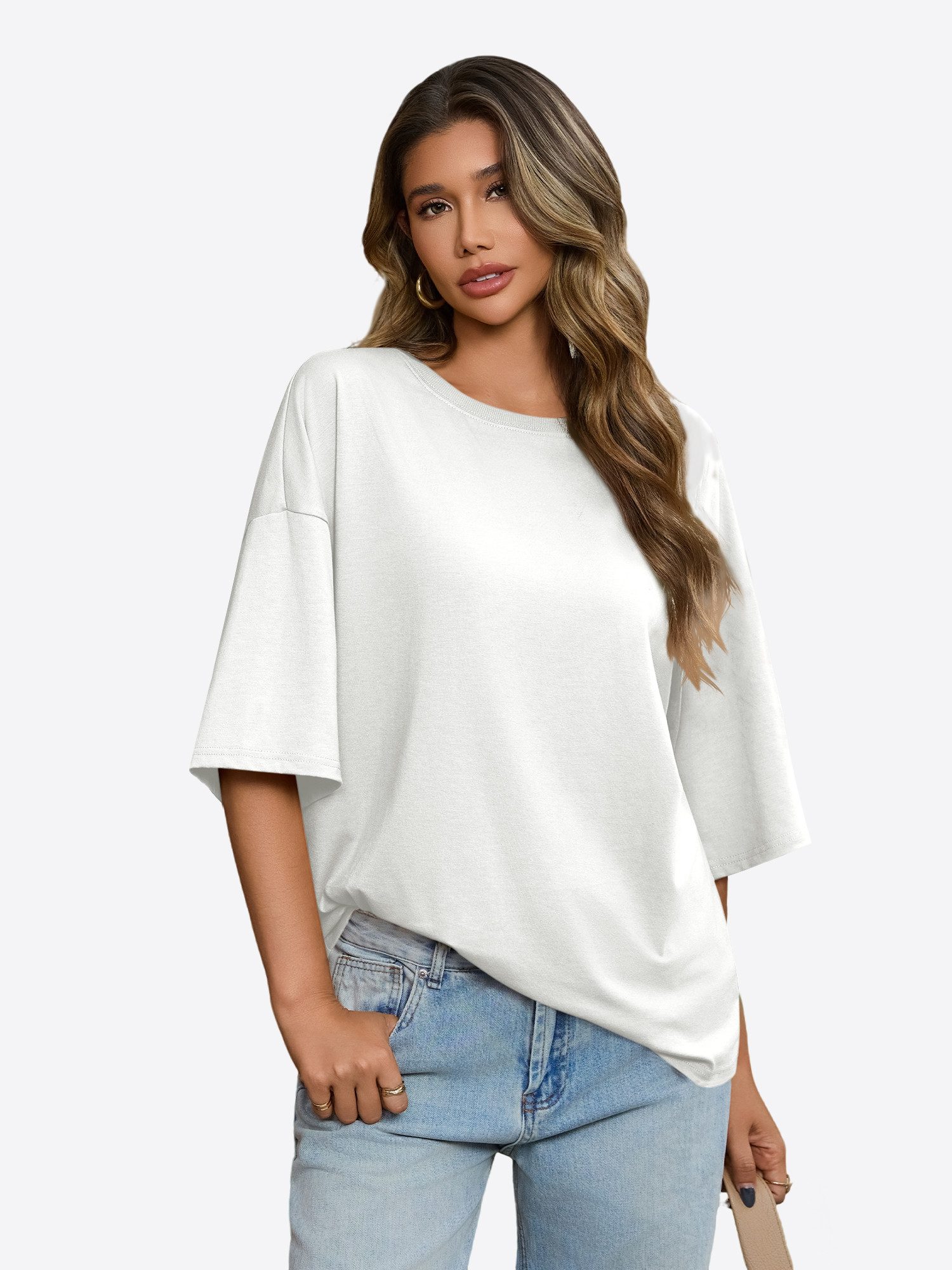 Imily Bela T-Shirt Damen Lässige Oberteile mit Rundhalsausschnitt (Packung, 1-tlg., 1per-Pack) einfarbig