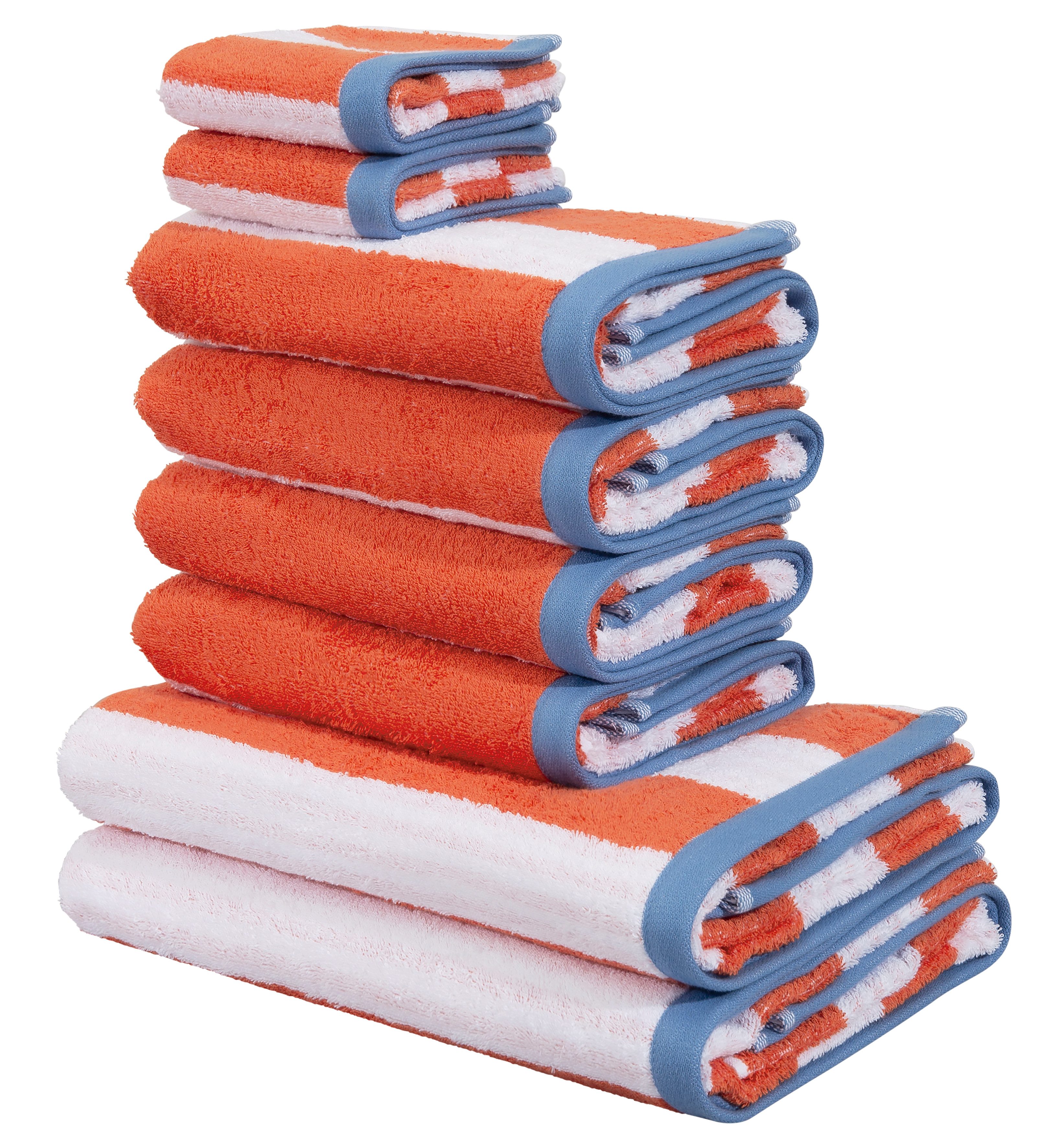 OTTO home Handtuch Set Elenna. Premium Handtücher, 100% Baumwolle, 500 gr/m², 8-tlg., Frottier (Set, 8-St), Duschtücher, Handtücher, Gästehandtücher, Streifen, 5 Jahre Garantie. Reduzierter Preis € 50,99. Unverbindliche Preisempfehlung € 112,99