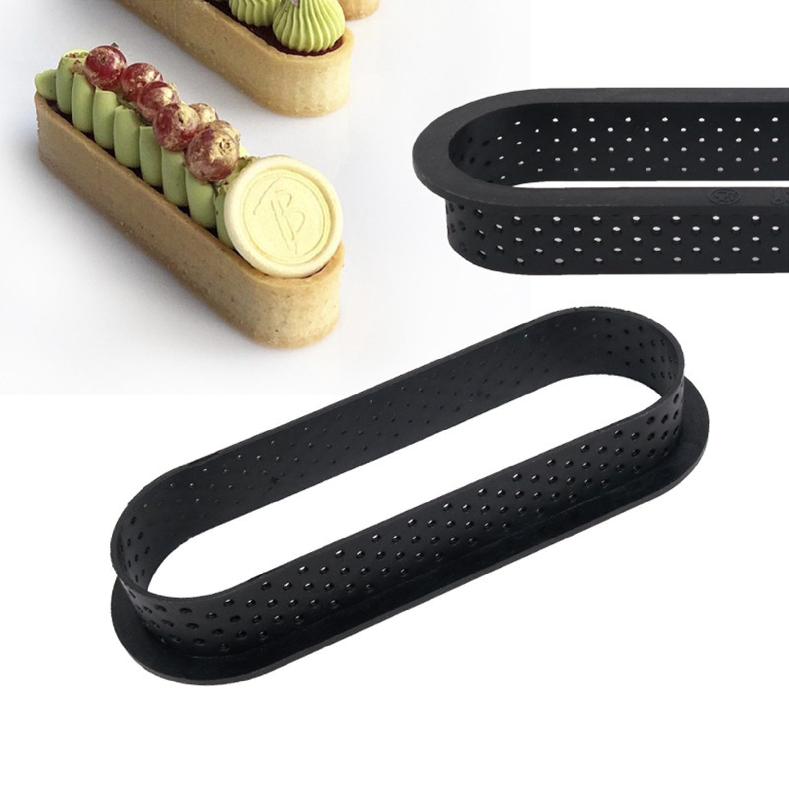 MODFU Brotbackform 8er Set perforierte Tarte-Ringe Oval Backrahmen, (Backring Set hitzebeständig Wiederverwendbar 8-tlg), Profi Backzubehör für Cheesecake Patisserie DIY-Kuchen-Deko