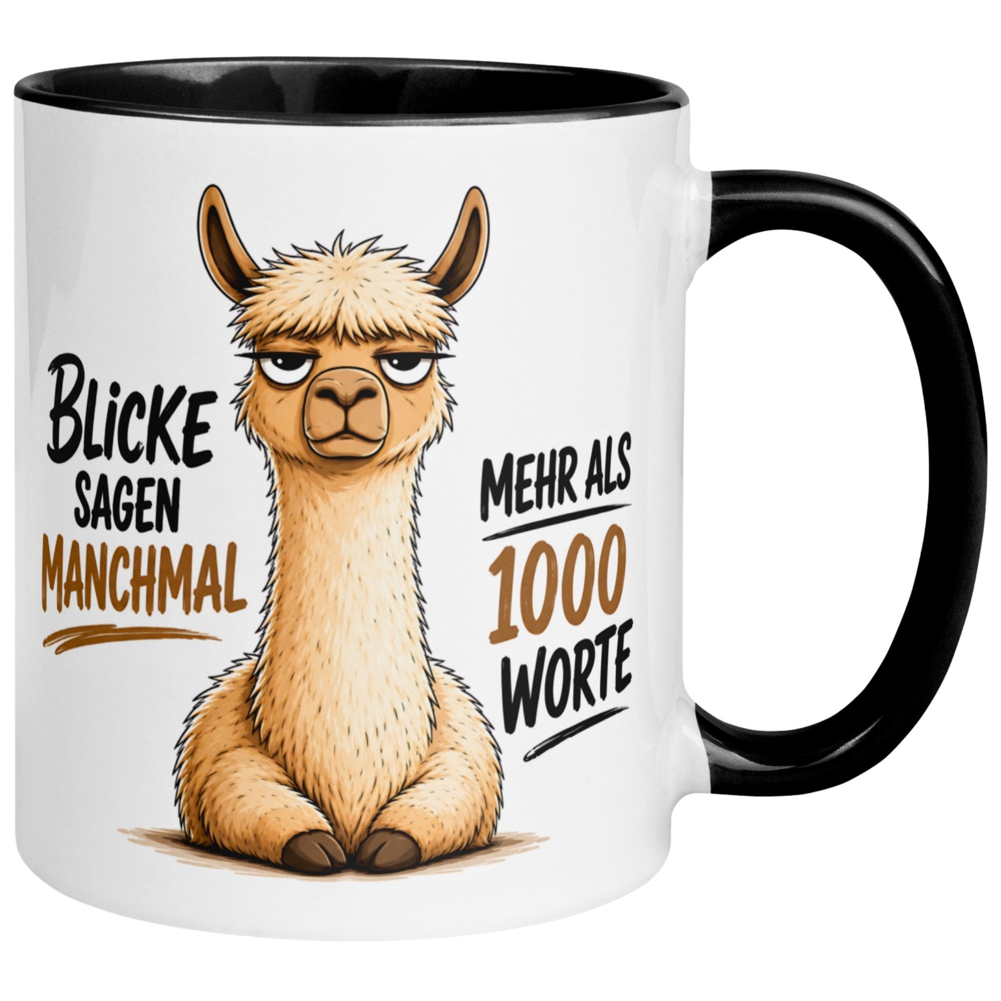 Momentals Tasse Alpaka – „Blicke sagen manchmal mehr als 1000 Worte“ – lustiger Becher, Gratis Versand · Links-&Rechtshänder · Spülmaschinenfest