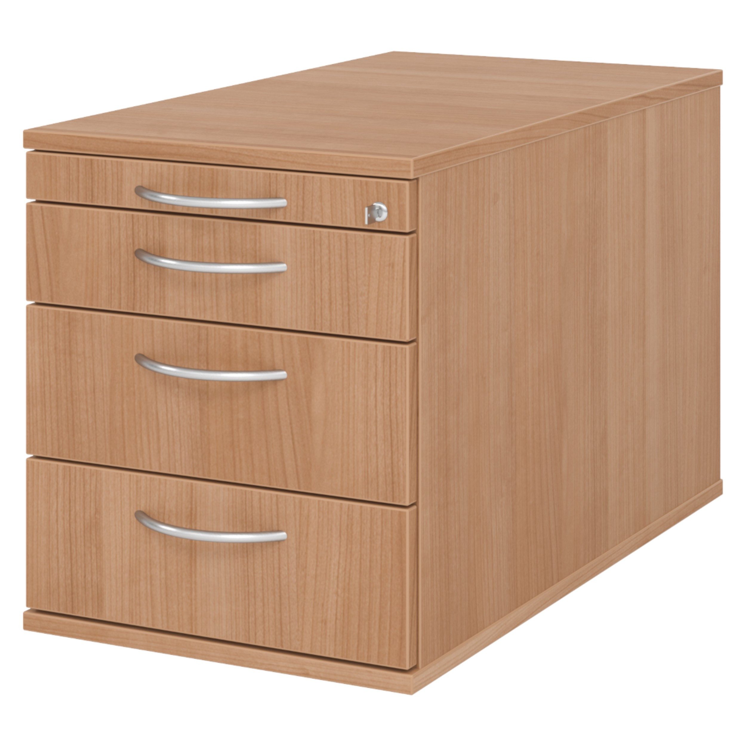 bümö Rollcontainer office Bürocontainer - mit 3 Schubladen, Dekor: Nussbaum mit Bogengriff (Metall)