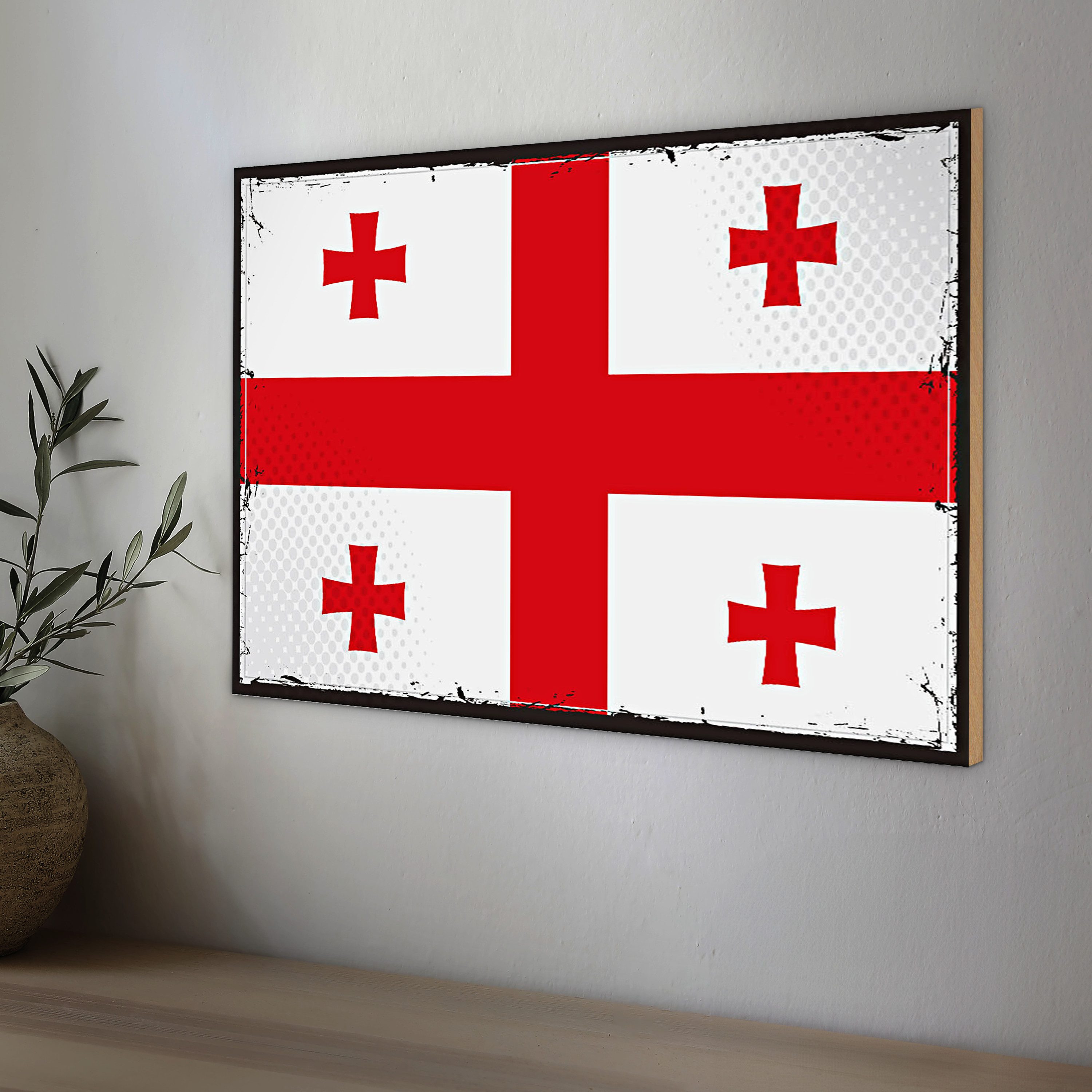 Roomando Holzbild Flagge Georgien 40x30cm Retro Flag of Georgia