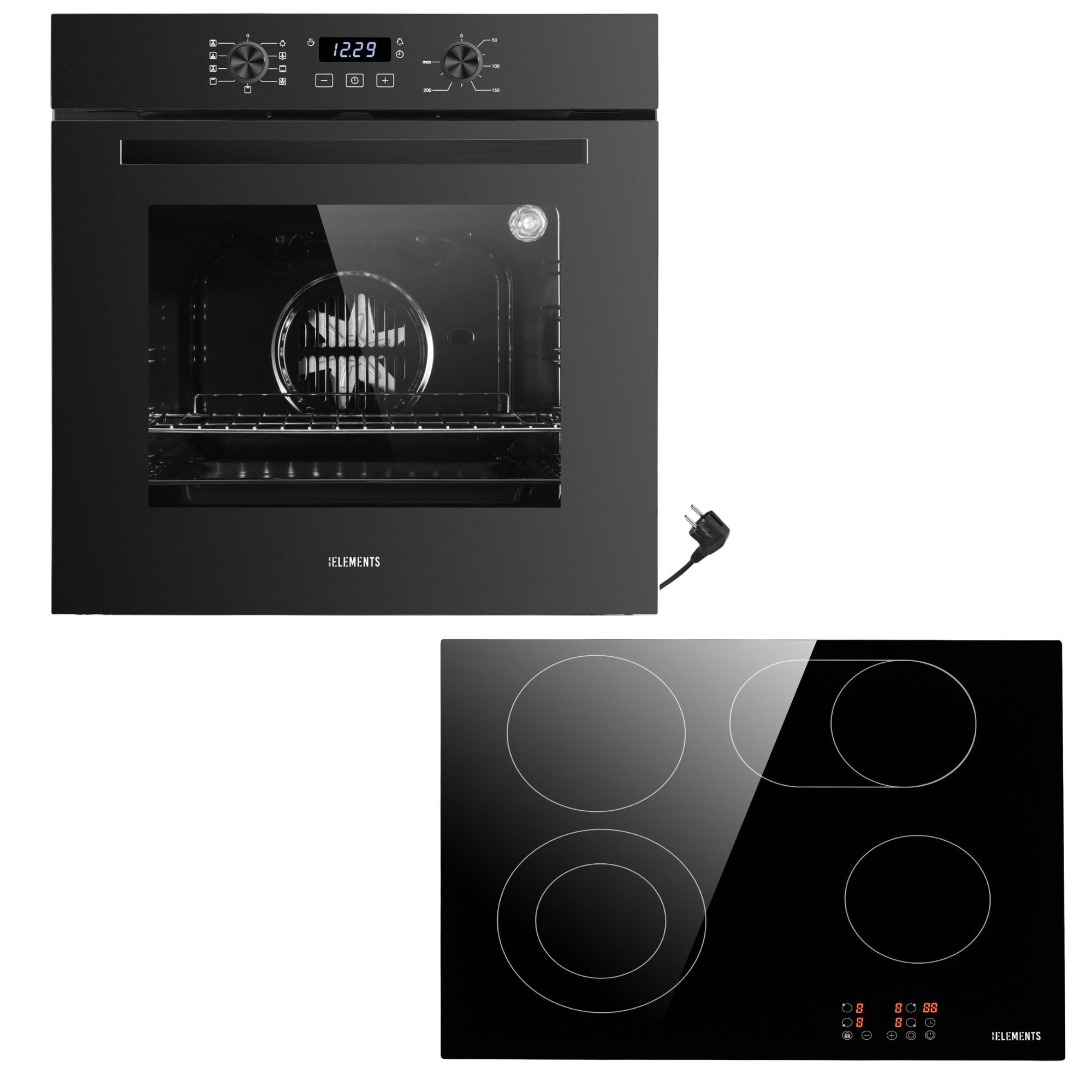 KB Elements Backofen-Set Einbaubackofen 60 cm mit 4-Zonen Glaskeramik Kochfeld 60 cm, AQUA CLEAN, Aqua Clean, Circle Fan Heater, Flexzone