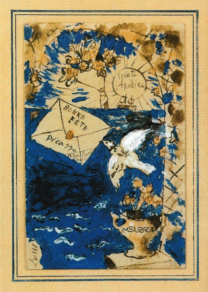 Postkarte Kunstkarte Pablo Picasso "Grußkarte an Apollinaire"