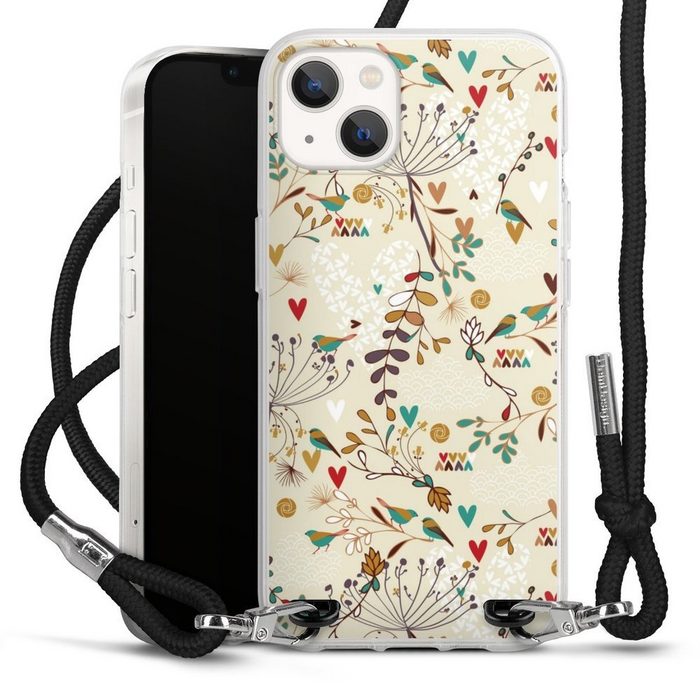 DeinDesign Handyhülle Retro Vogel Blumen Floral Wilderness Apple iPhone 13 Handykette Hülle mit Band Case zum Umhängen