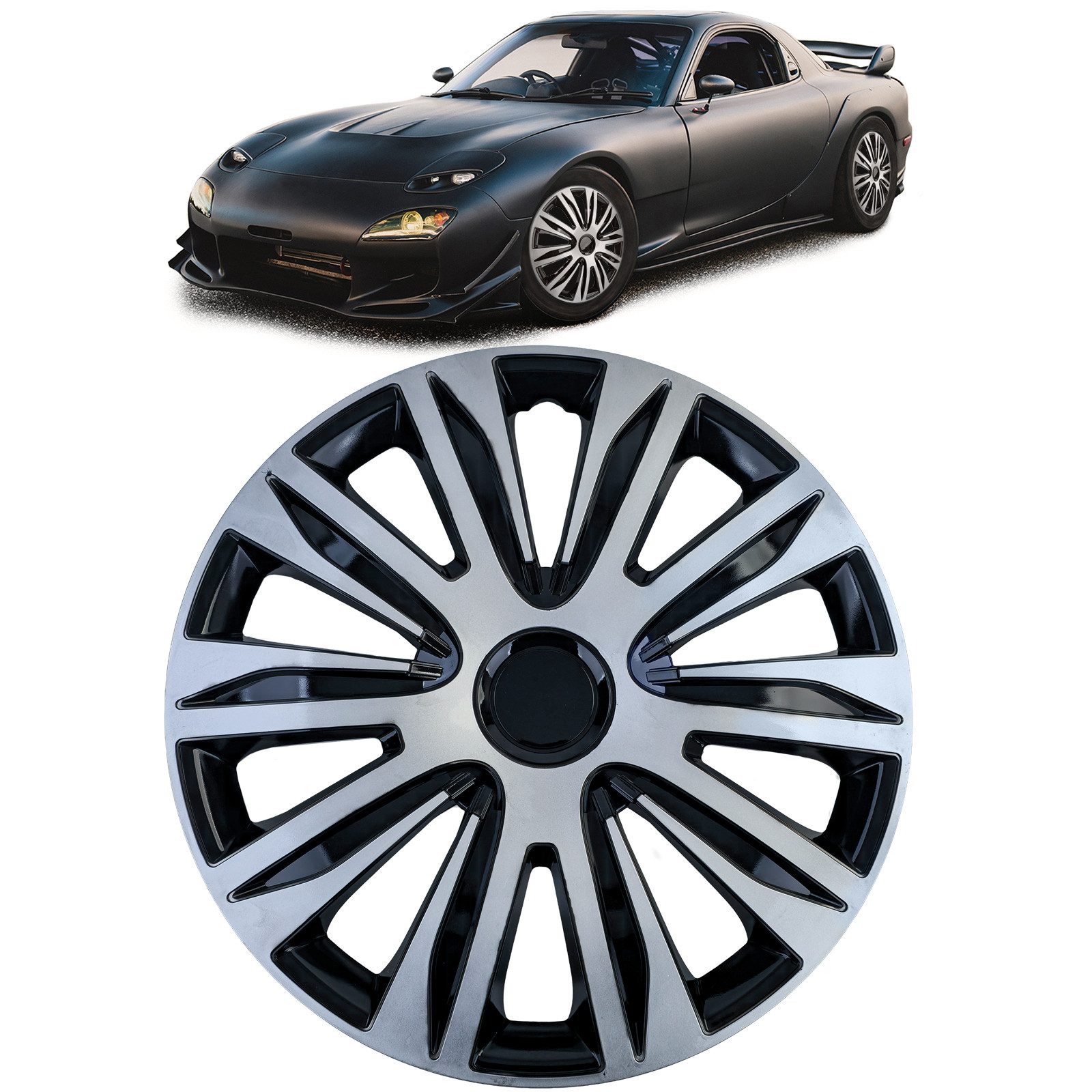 Tenzo-R Radkappen XII 16 Zoll Silber Schwarz 4er Set Radzierblenden Stahlfelgen