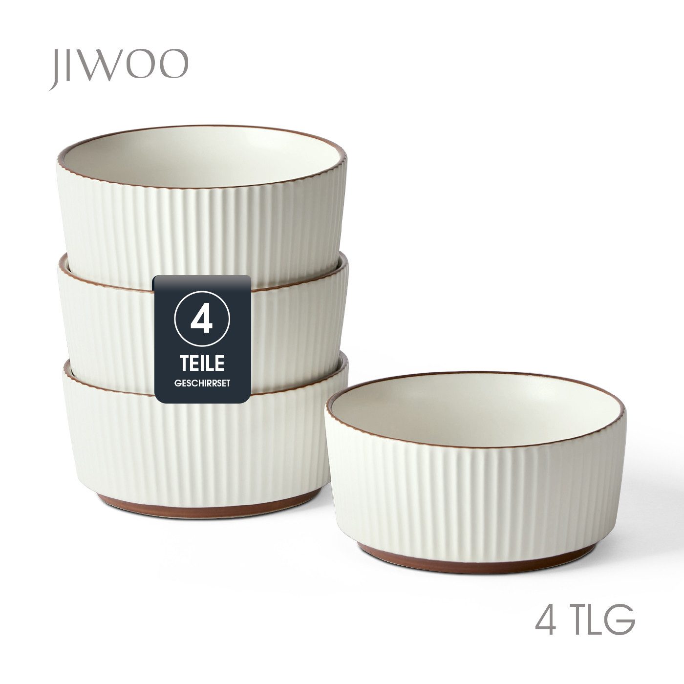 JIWOO Salatschüssel 4er Ø13.5cm, Müslischüssel Suppenschüssel Dessertschale Obstschale, Keramik, (Schüsselset, 4-tlg), Hochwertiges Schüsseln Beige Mikrowellen und spülmaschinenfest Ø15cm
