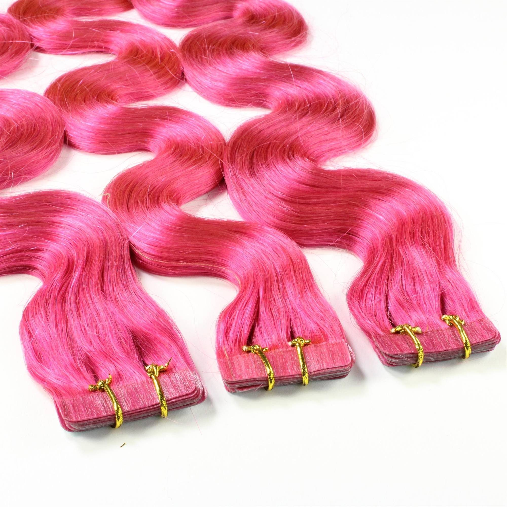 hair2heart Echthaar-Extension Tape Extensions gewellt #Pink 50cm | Haarverlängerungen