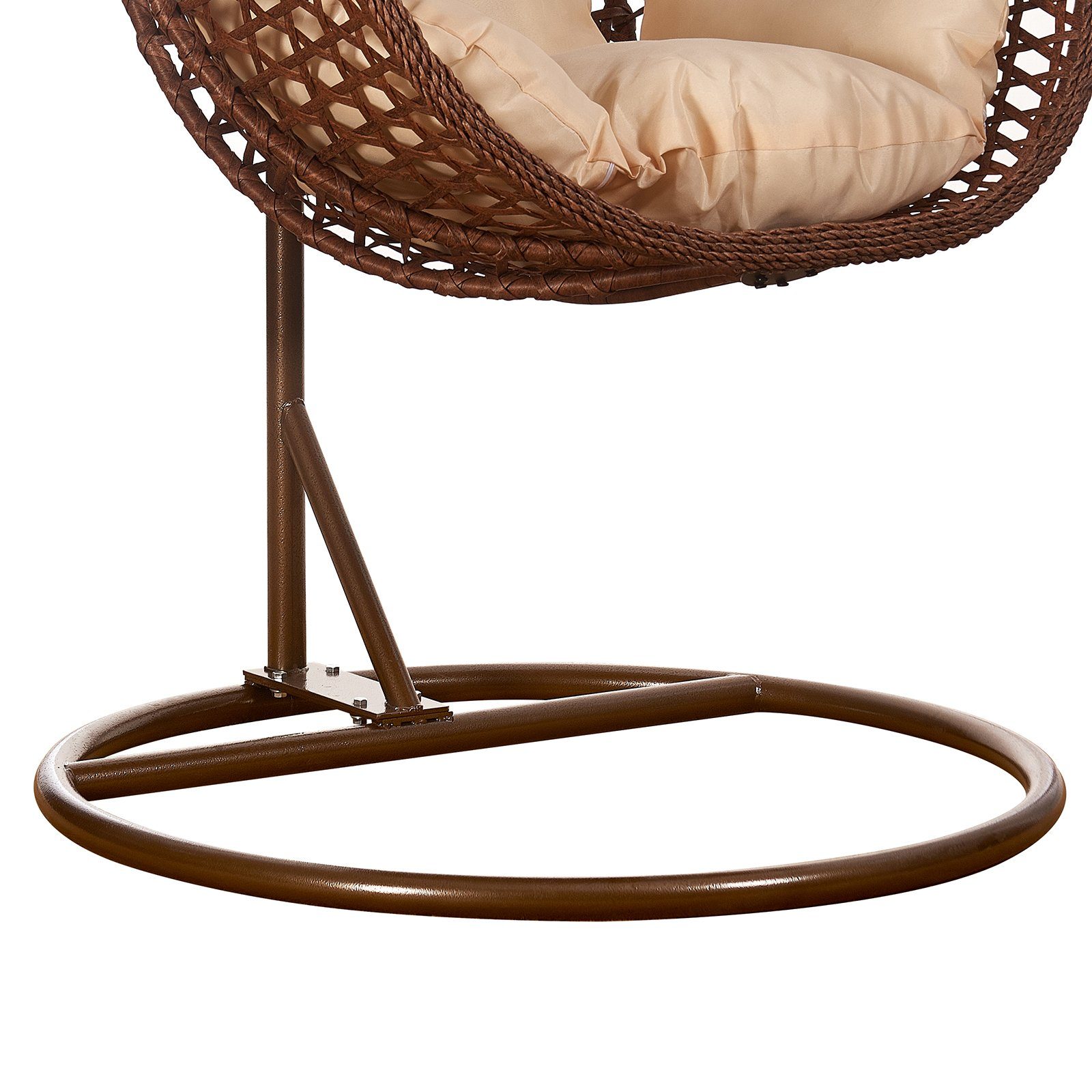 RAMROXX Hängesessel Luxus Style XXL Rattan Korb und Gestell Braun mit Relaxkissen Beige – Bild 5 von 5