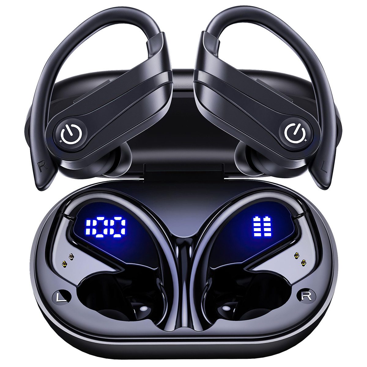 Cbei Kabelloses Bluetooth-Headset wireless In-Ear-Kopfhörer Sport-Kopfhörer In-Ear-Kopfhörer (Ladeetui mit LED Anzeige,Bluetooth 5.3, am Ohr montierte Sportgeräuschunterdrückung,wasserdicht IPX7,Geräuschreduzierung, Ideal for running, training, gym, traveling, even rainy days)