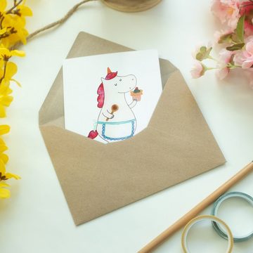 Mr. & Mrs. Panda Grußkarte Einhorn Küche - Weiß - Geschenk, Grußkarte, Torte, Karte, Einhörner, Hochwertiger Karton