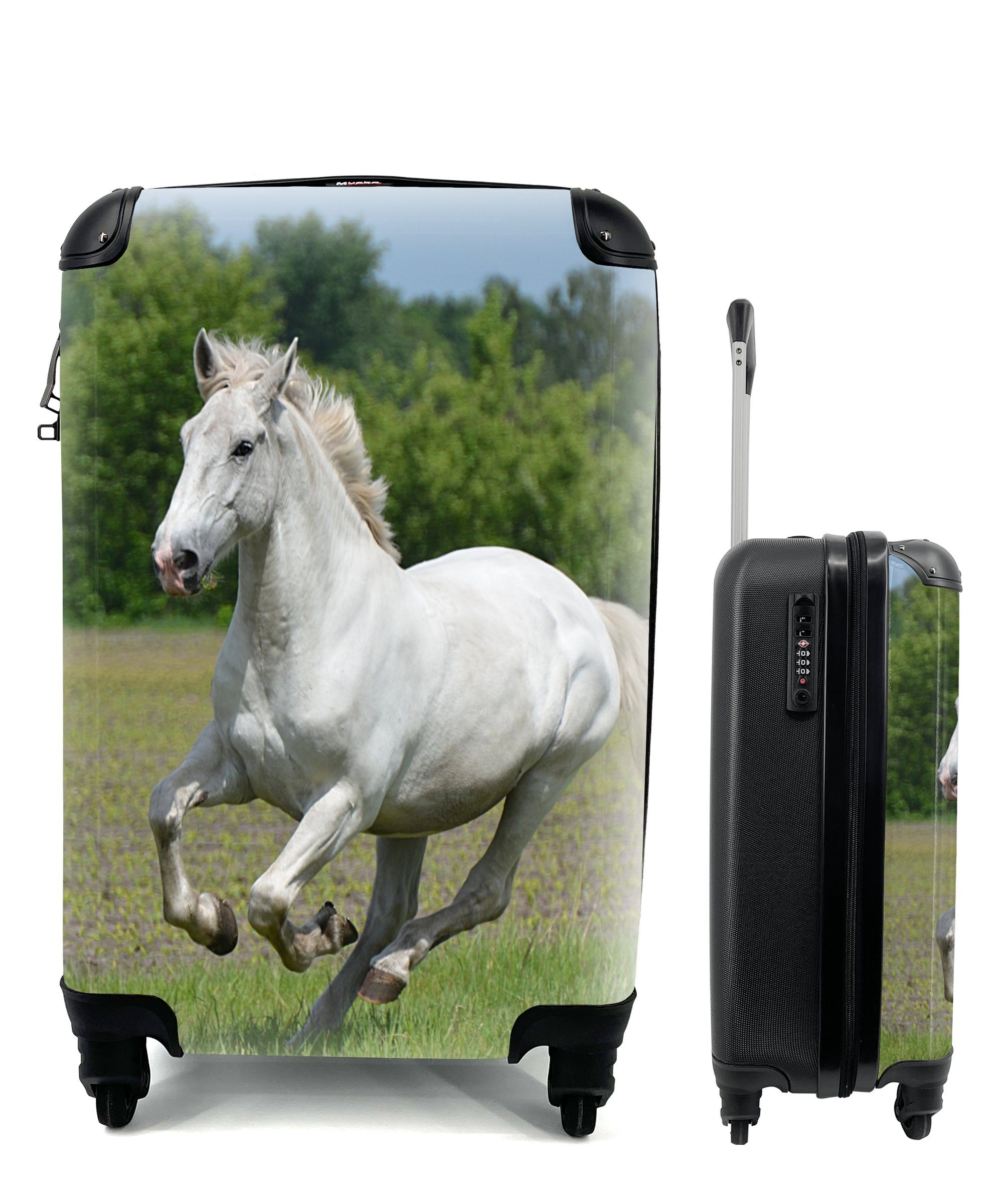 MuchoWow Handgepäckkoffer Pferde - Natur - Weiß, 4 Rollen, Reisetasche mit rollen, Handgepäck für Ferien, Trolley, Reisekoffer