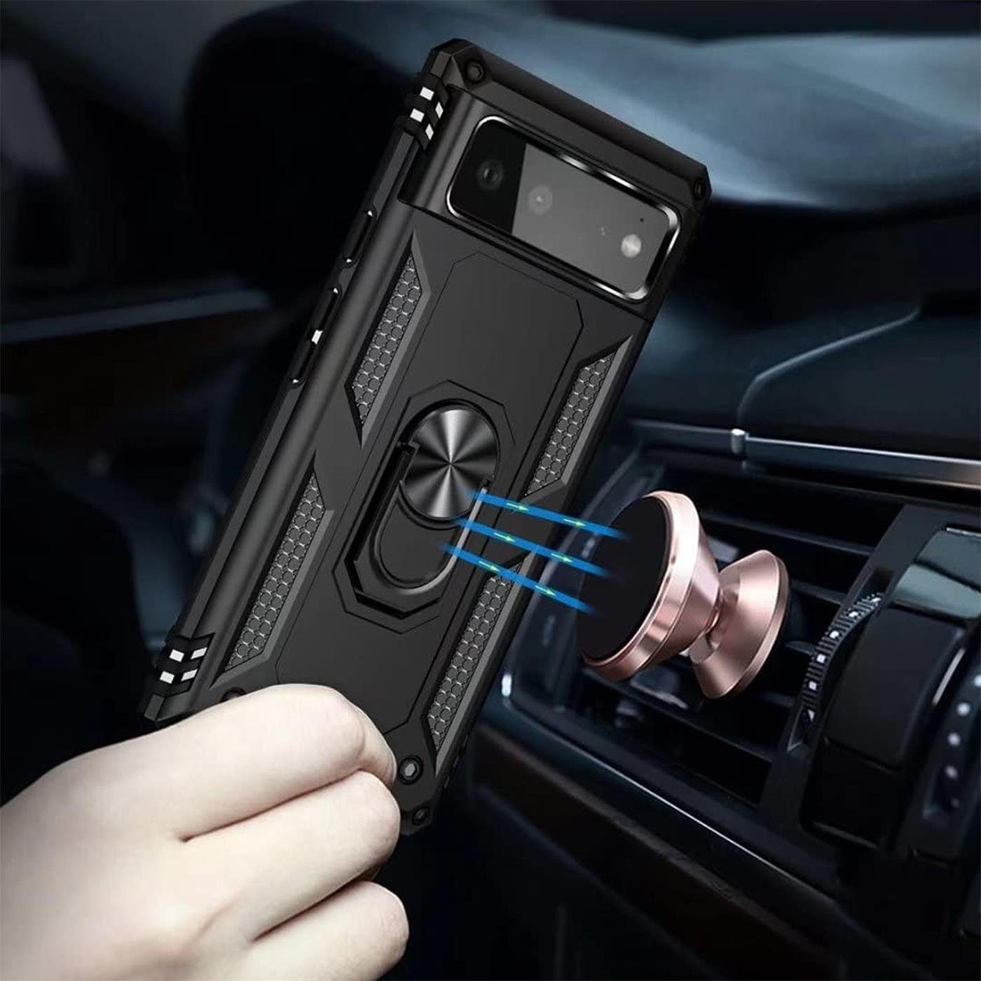 CoolGadget Handyhülle Schwarz als 2in1 Schutz Cover Set für das Google Pixel 6 6,4 Zoll, 2x 9H Glas Display Schutz Folie + 1x TPU Case Hülle für Pixel 6