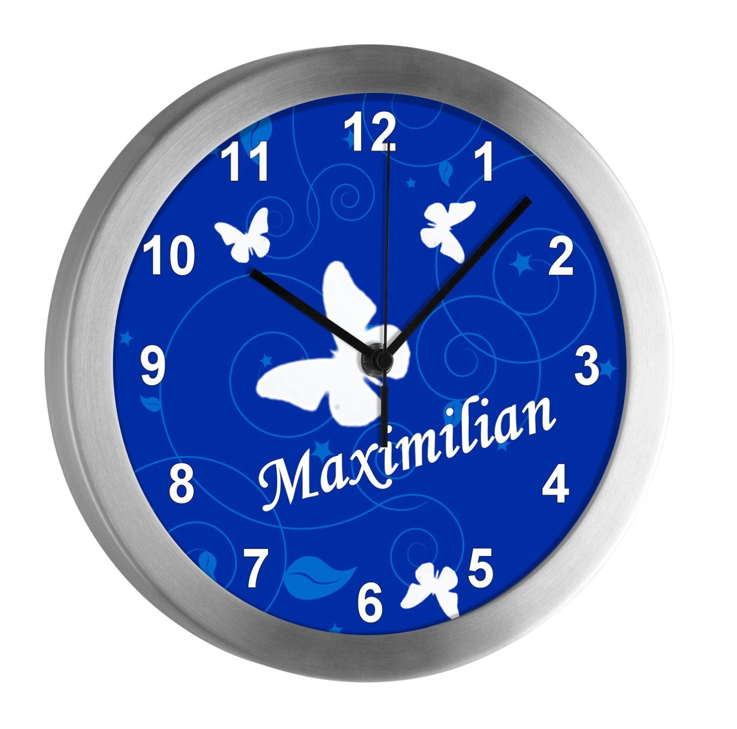 CreaDesign blau Kinder personalisiert Wanduhr Kinderzimmer Funkwanduhr Schmetterling