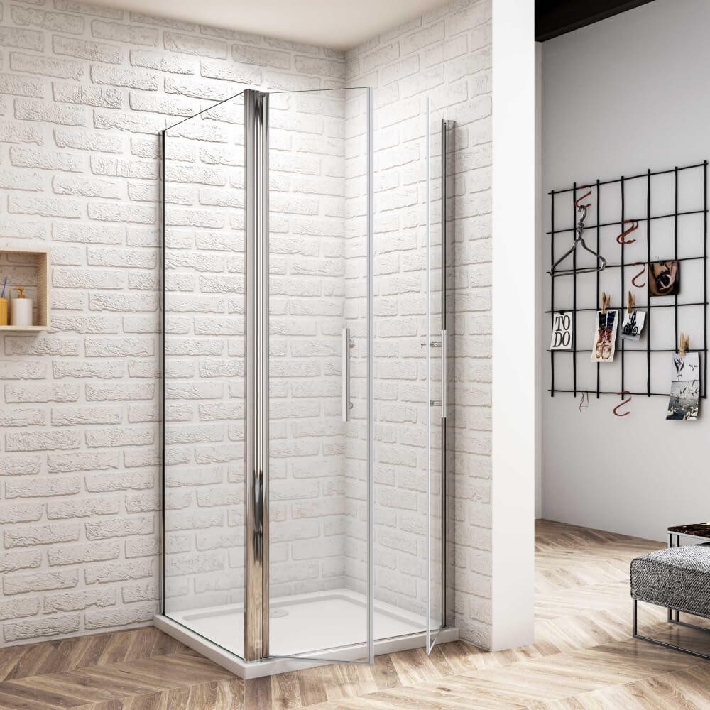 Duschparadies Eckdusche 195cm 6mm ESG Doppel Schwenktür Drehtür Duschabtrennung Eckdusche, BxT: 70x70 cm, Sicherheitsglas, ebenerdiger Einbau möglich – Bild 2 von 5