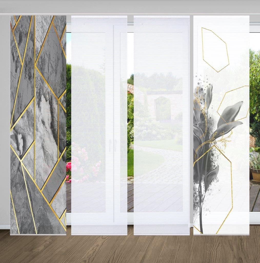 HOME in green Schiebegardine SIGNUM (4 St), Paneelwagen, halbtransparent, SET DIGITALDRUCK,BAMBUSOPTIK RECYCELT