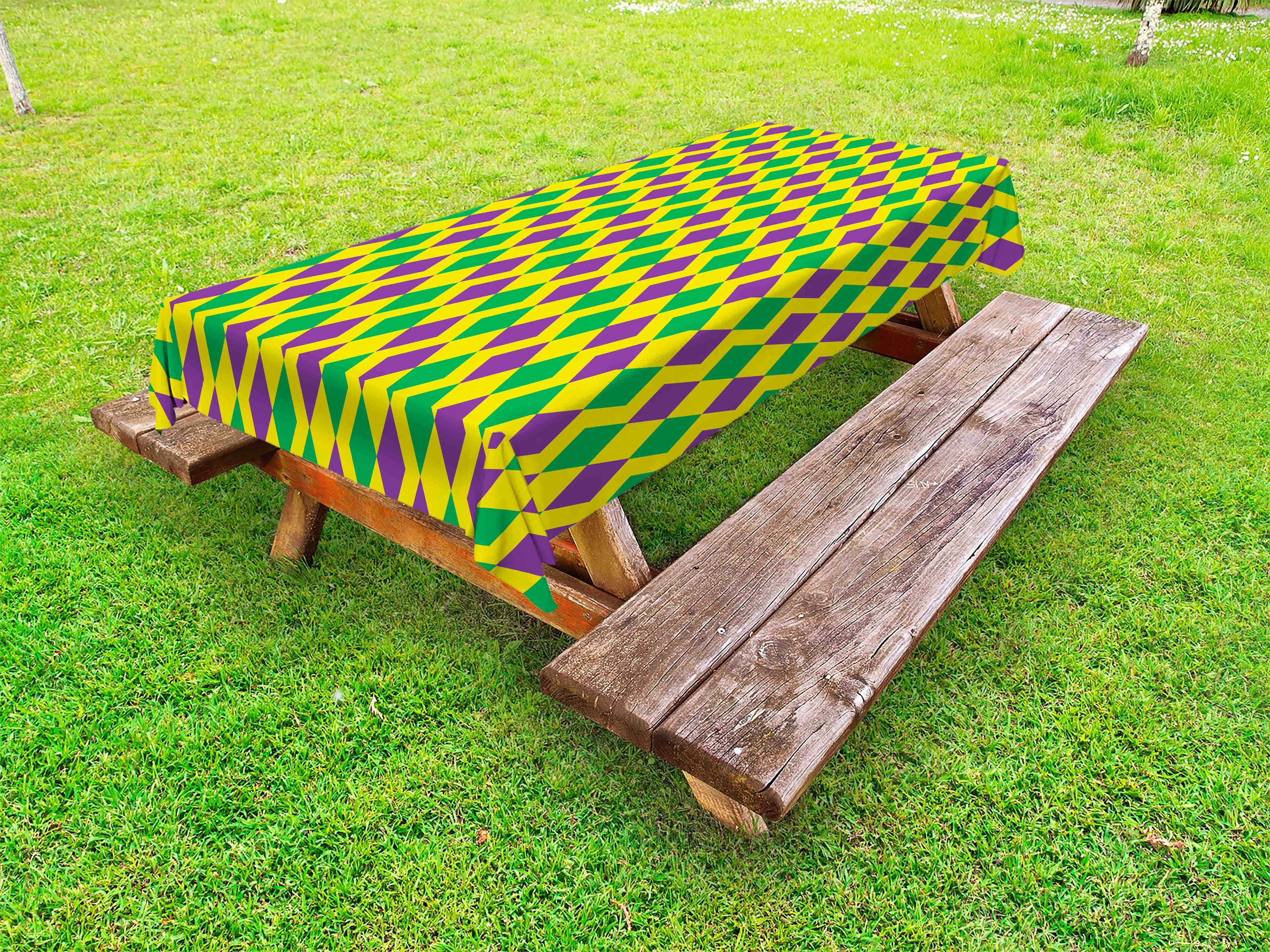 Abakuhaus Tischdecke dekorative waschbare Picknick-Tischdecke, Grün und Lila Karneval Rhombs | Tischdecken