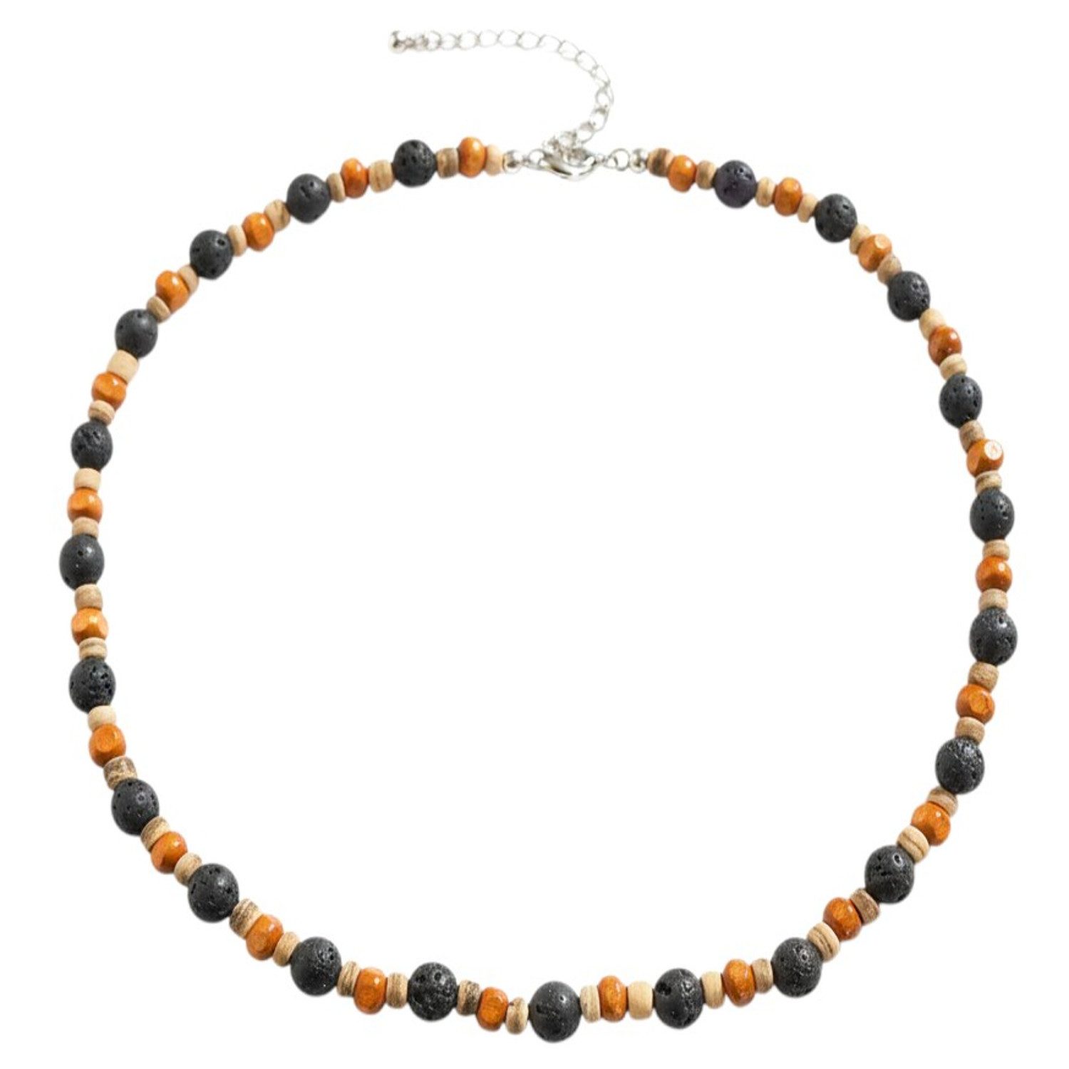 KARMA Kette ohne Anhänger Halskette Herren Holz Lavasteine Braun Schwarz 45 cm (Geschenk für Ihn Surferkette, 1-tlg., Männer Herrenhalskette), Perlenkette Herrenschmuck