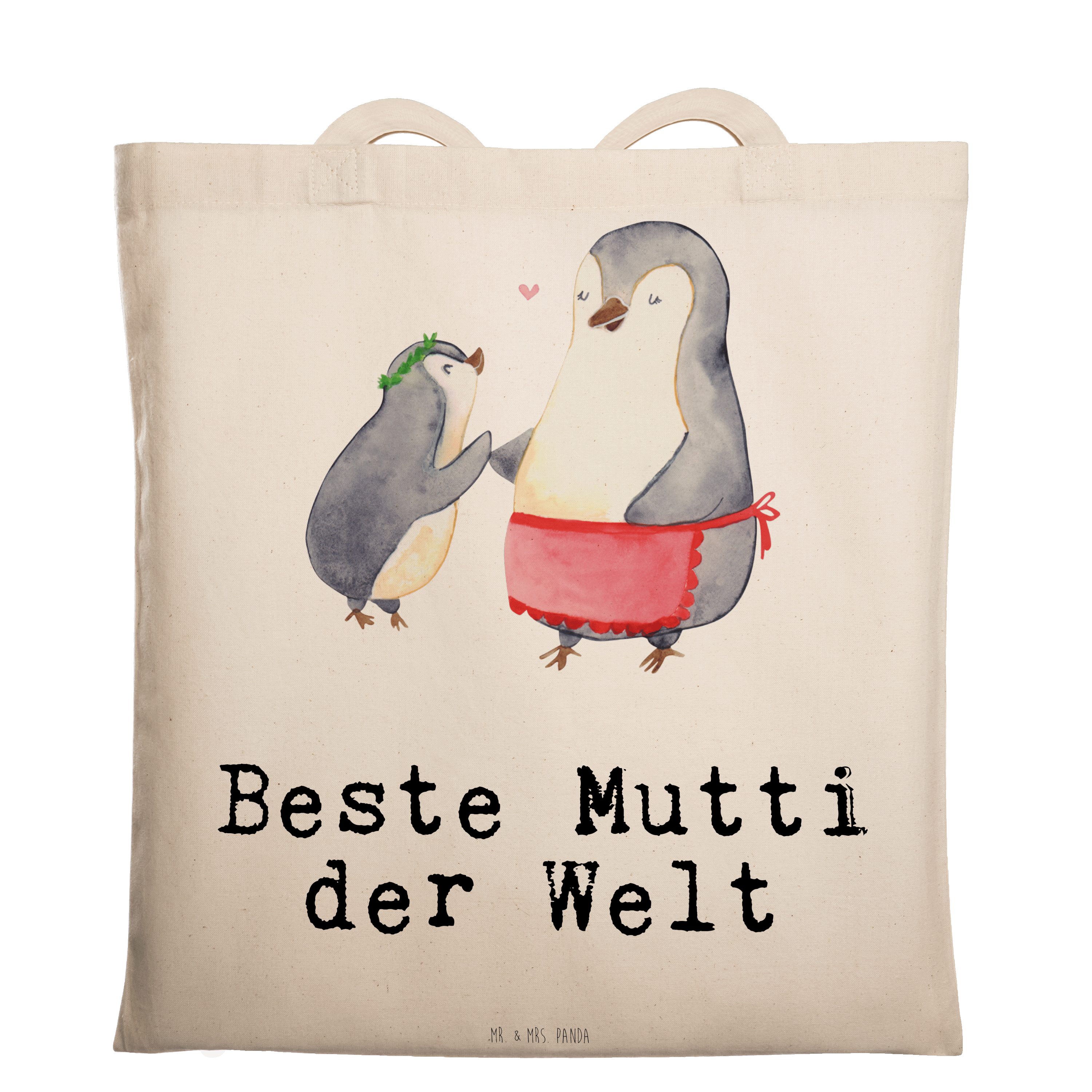 Geschenk, - Pinguin Mrs. Panda - Geschenktipp, Mutti Transparent Tragetasche & der (1-tlg) Mr. Welt Beste