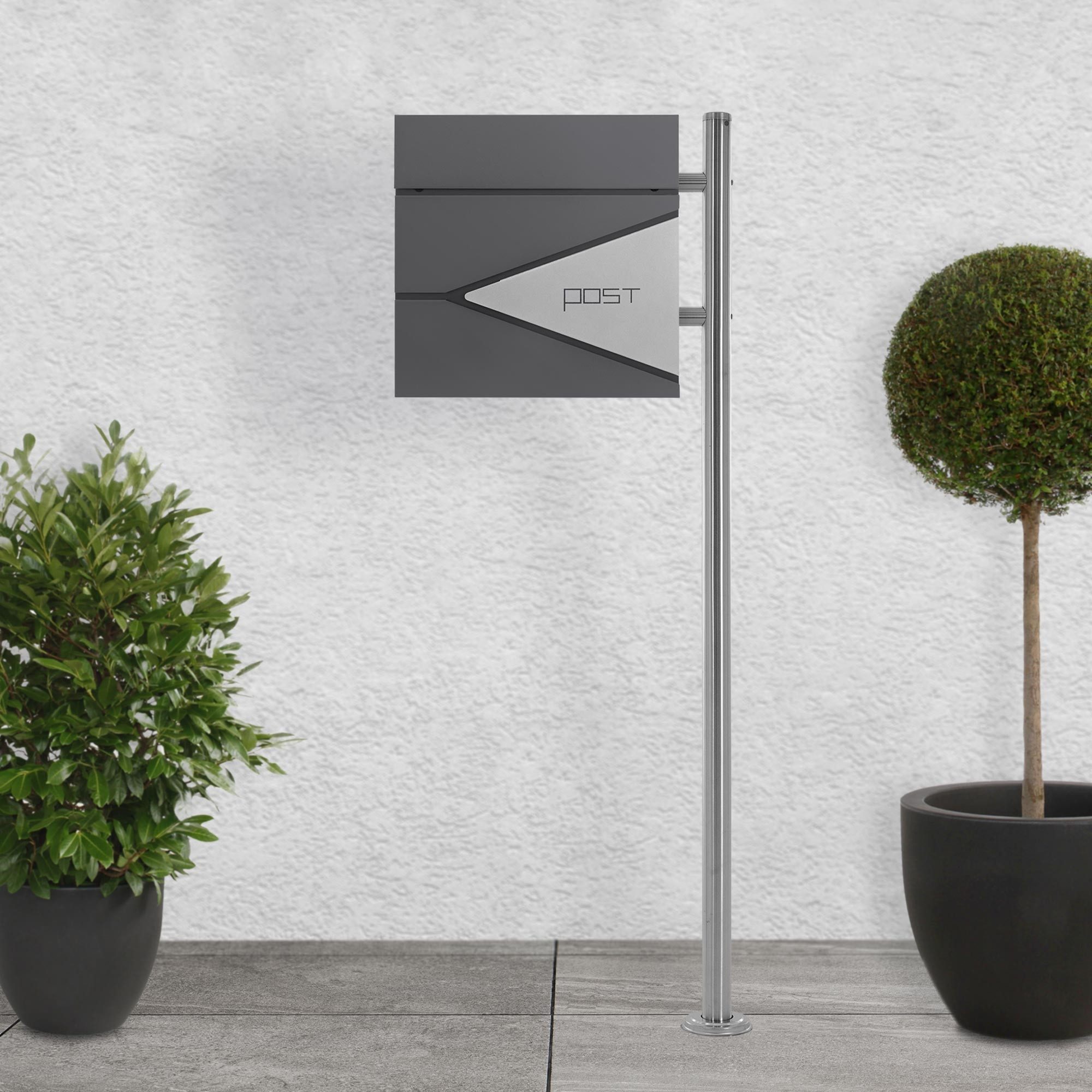 ML-DESIGN Standbriefkasten Wandbriefkasten Briefkasten Postkasten mit Zeitungsfach inkl. Standfuß, Briefkastenanlage mit Ständer Silber 120cm Mailbox mit Pfosten