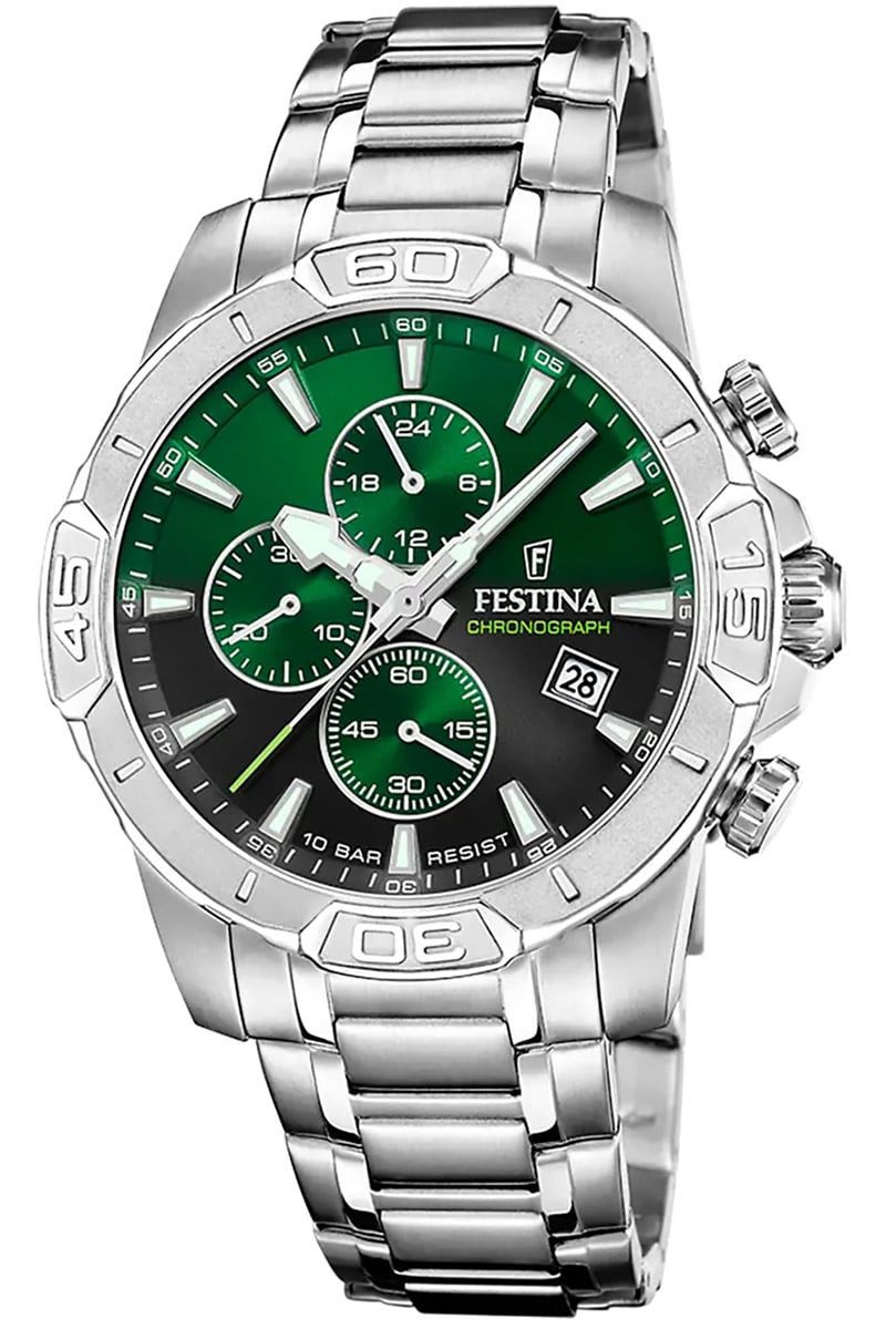 Festina Quarzuhr Chronograph Schwarz/Grün günstig online kaufen
