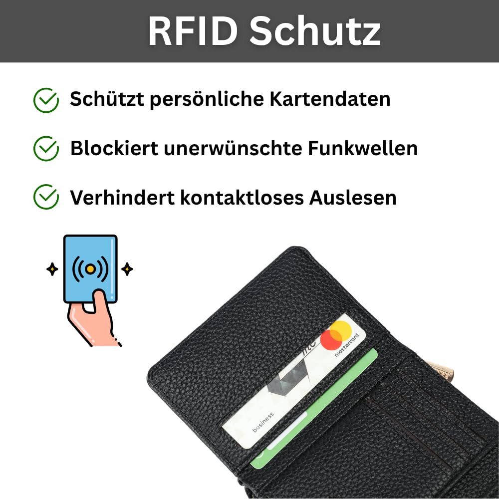Frentree Geldbörse Damen klein Portemonnaie mit Reißverschluss RFID, 8 Karten, Scheinfach (Kompakte Brieftasche mit zwei separaten, großen Fächern für Dokumente – Bild 5 von 5