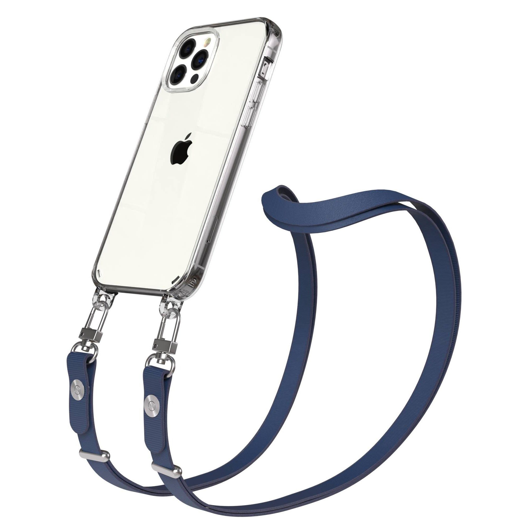 EAZY CASE Handykette für Apple iPhone 12 / 12 Pro Handyhülle mit Handyband magnetisch, Handykette in Dunkelblau mit Band und zusätzlichen 2x2 Connectoren