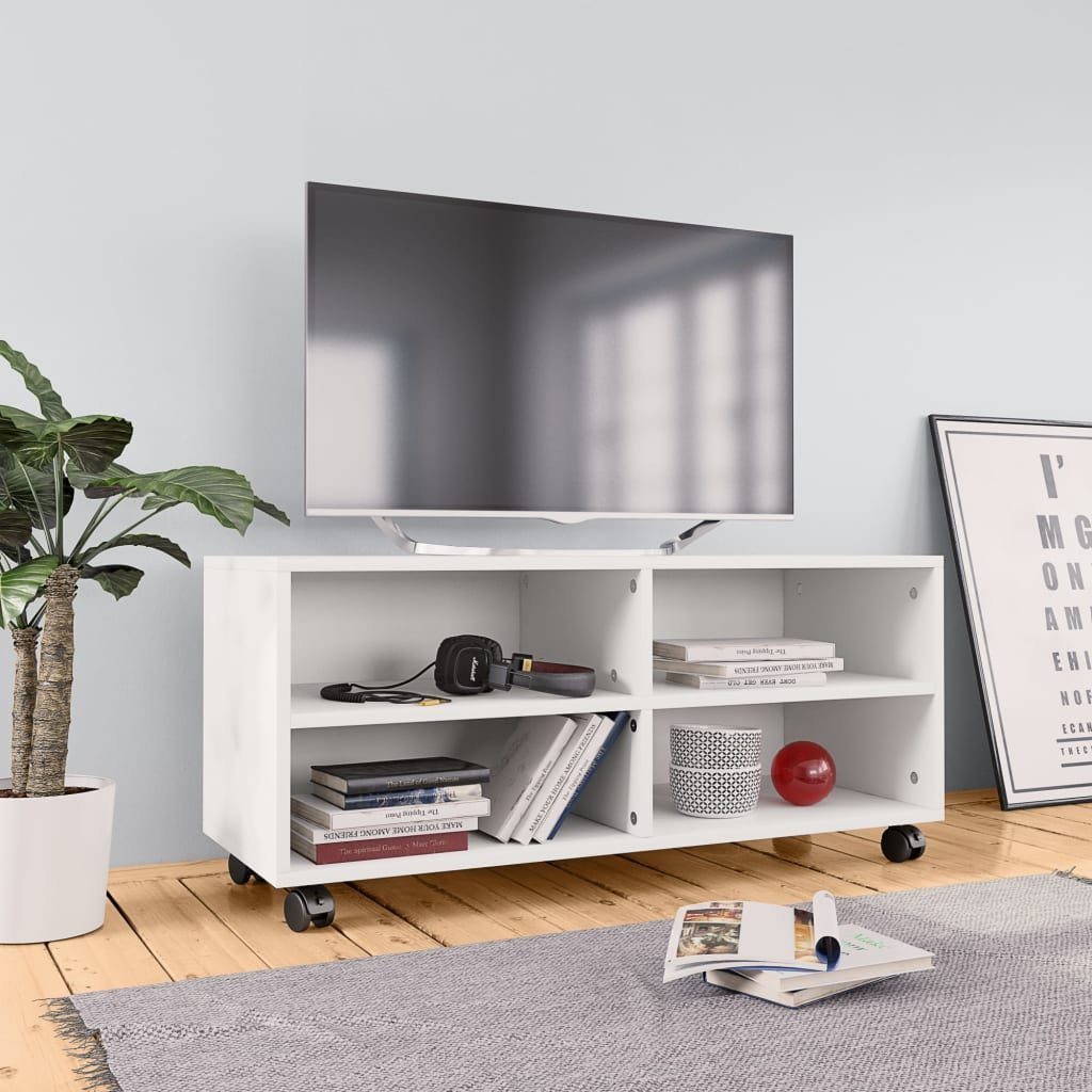 vidaXL TV-Schrank TV-Schrank mit Rollen Weiß 90x35x35 cm Holzwerkstoff (1-St)