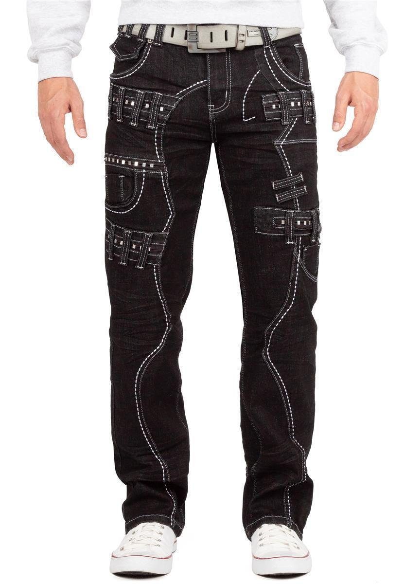 Kosmo Lupo 5-Pocket-Jeans Extravagante Herren Hose BA-KM8002 mit Nieten und Gürtelschlaufen schwarz