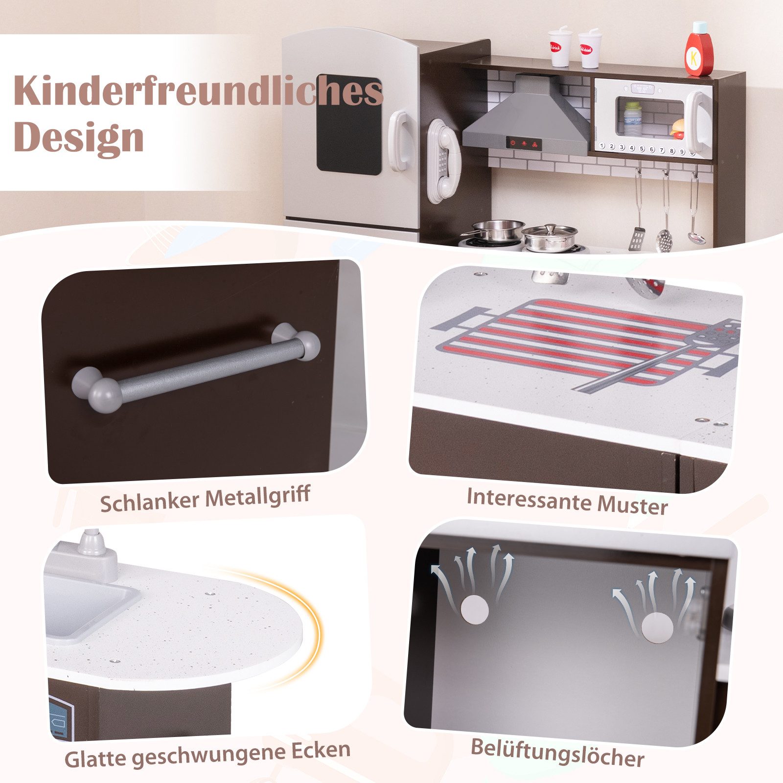 KOMFOTTEU Spielküche, mit Licht & Geräuschen, 7 Zubehör, Spielzeugküche mit günstig online kaufen