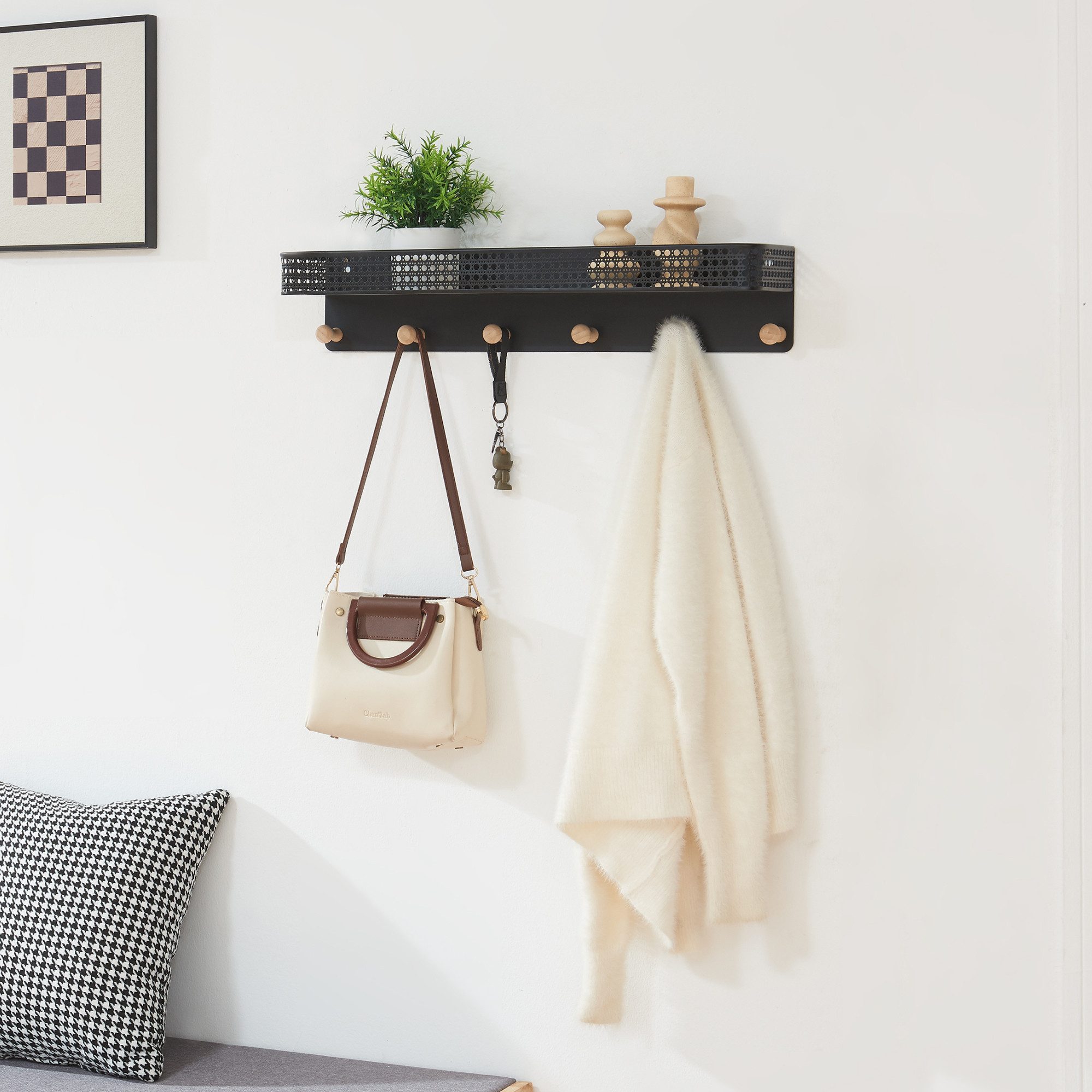 en.casa Wandgarderobe, »Jäller« mit 6 Haken Metall 60 x 14 x 12 cm Schwarz