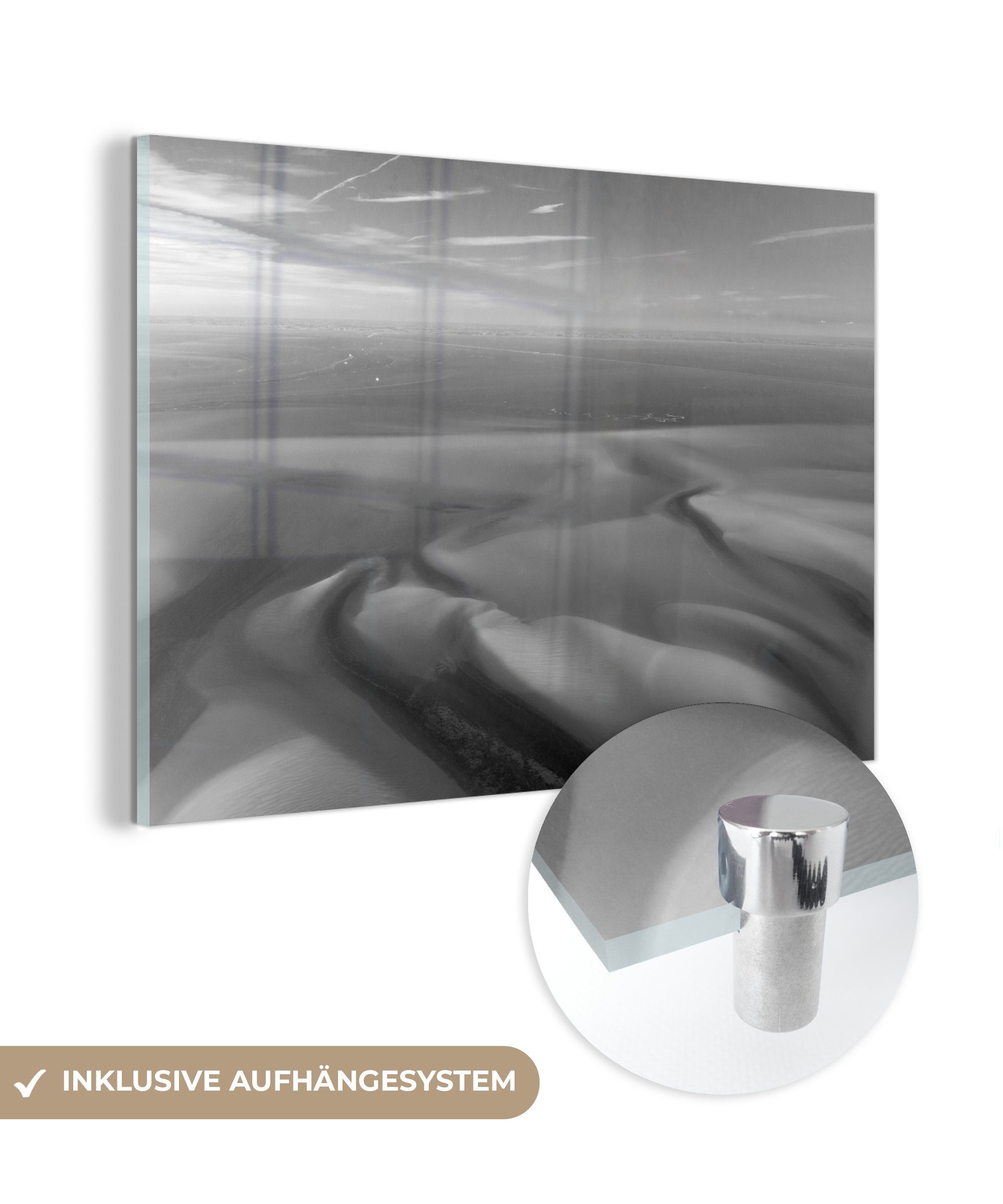 MuchoWow Acrylglasbild Luftaufnahme des Wattenmeeres - schwarz-weiß, (1 St), Acrylglasbilder Wohnzimmer & Schlafzimmer