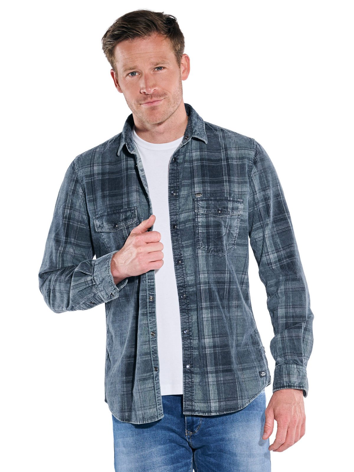 Engbers Langarmhemd engbers Herren Langarm-Hemd kariert, Petrolgruen günstig online kaufen
