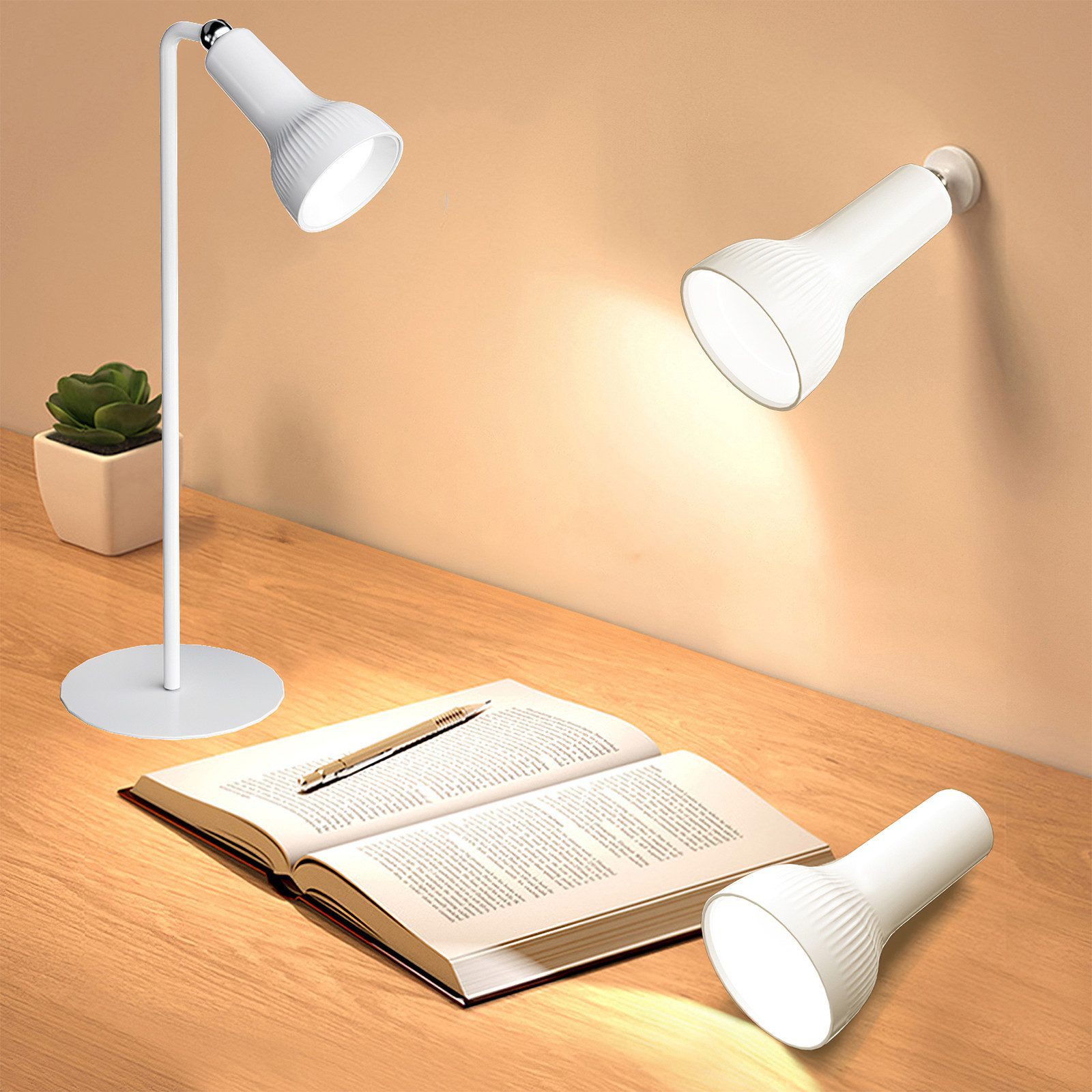 BlingBin LED Schreibtischlampe Multifunktions-Portable LED-Tischlampe, LED fest integriert, warmesLicht, warmweißesLicht, weißesLicht, Augenschutz-Technologie, 360° drehbares Magnetkugelgelenk