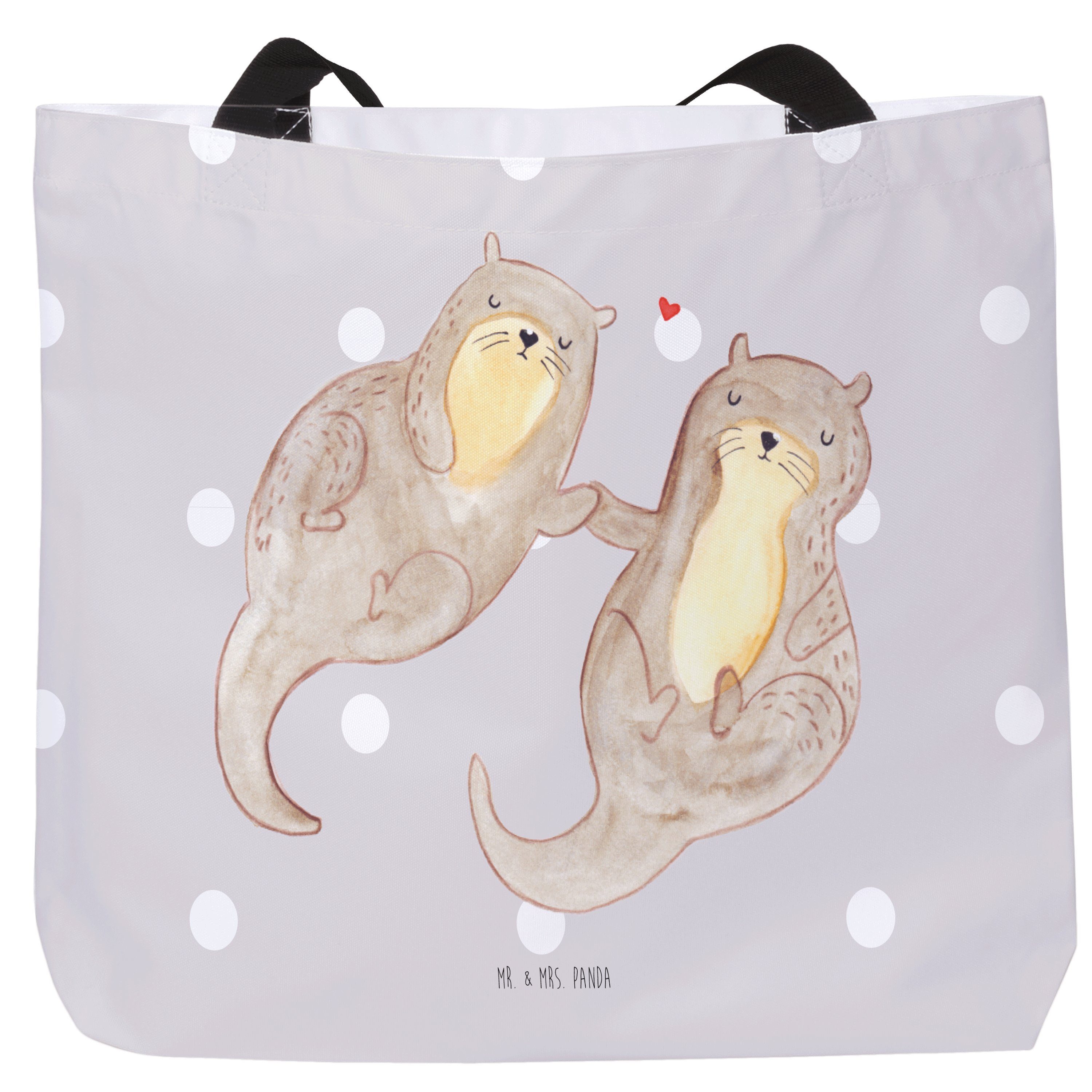 Mr. & Mrs. Panda Shopper Otter händchenhaltend - Grau Pastell - Geschenk, Fischotter, Liebe, S (1-tlg)