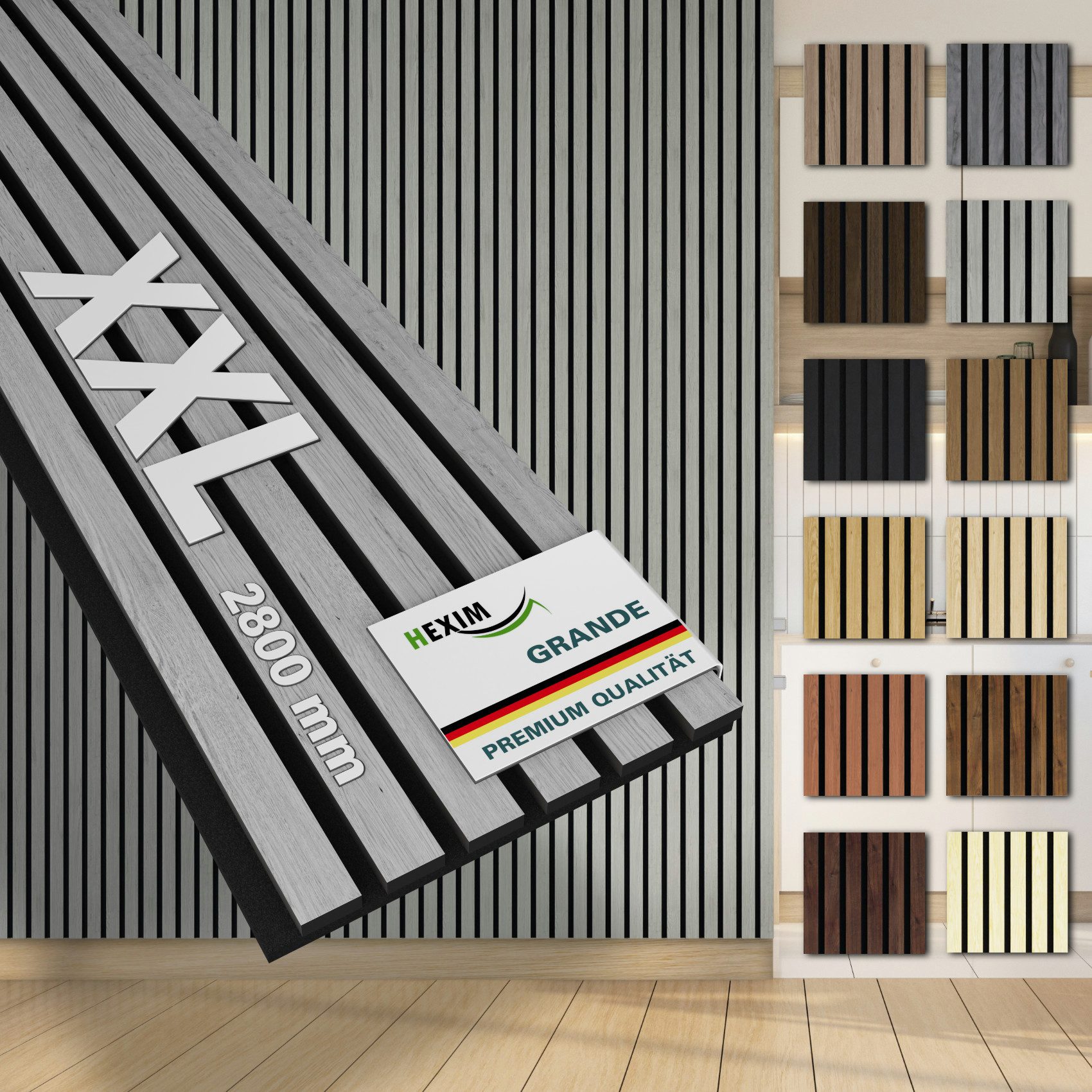 Hexim Wandpaneel, (Akustikpaneele 280x30cm Holz Grande - XXL Holzpaneele Pl günstig online kaufen