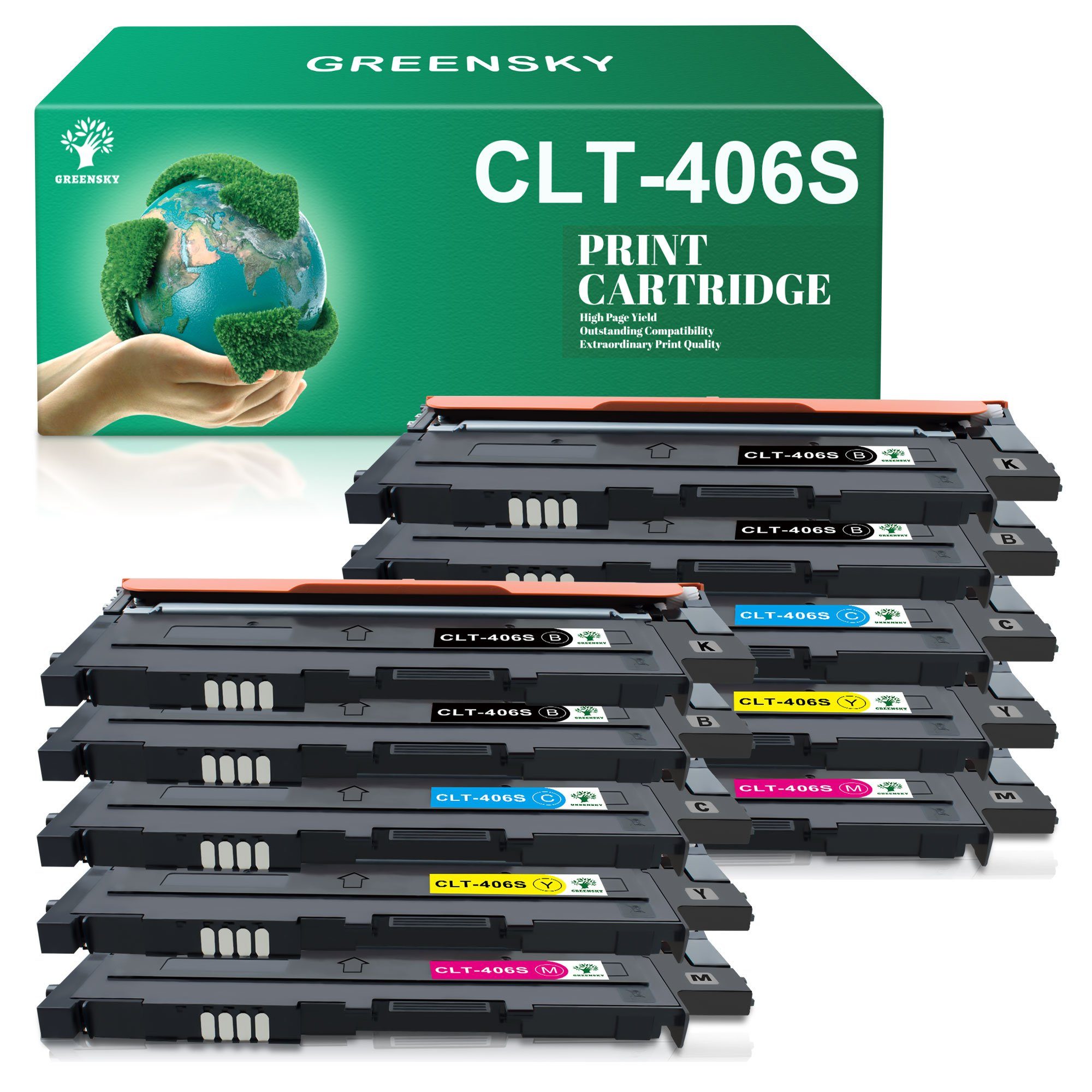 Greensky Tonerpatrone ersetzt CLT-406S CLT-P406C für SAMSUNG Xpress, (CLP-360 CLP-365W CLP-360N CLP-366W CLP-360ND CLP-367W, 10-St) 4x Schwarz, 2x Cyan, 2x Magenta, 2x Gelb