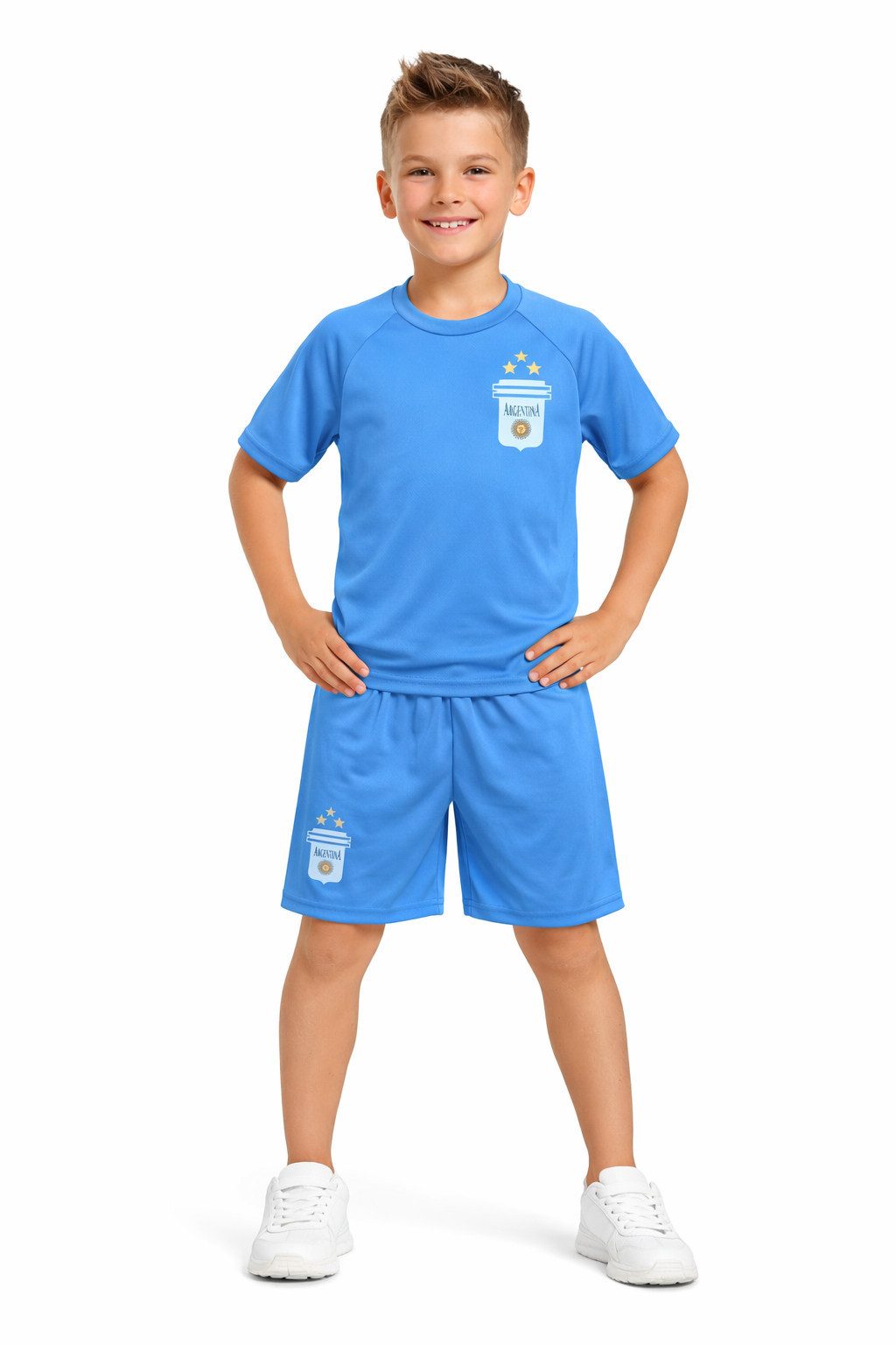 Fußballtrikot Fußball Fan Set Argentinien Trikot + Shorts personalisierbar, JS05e