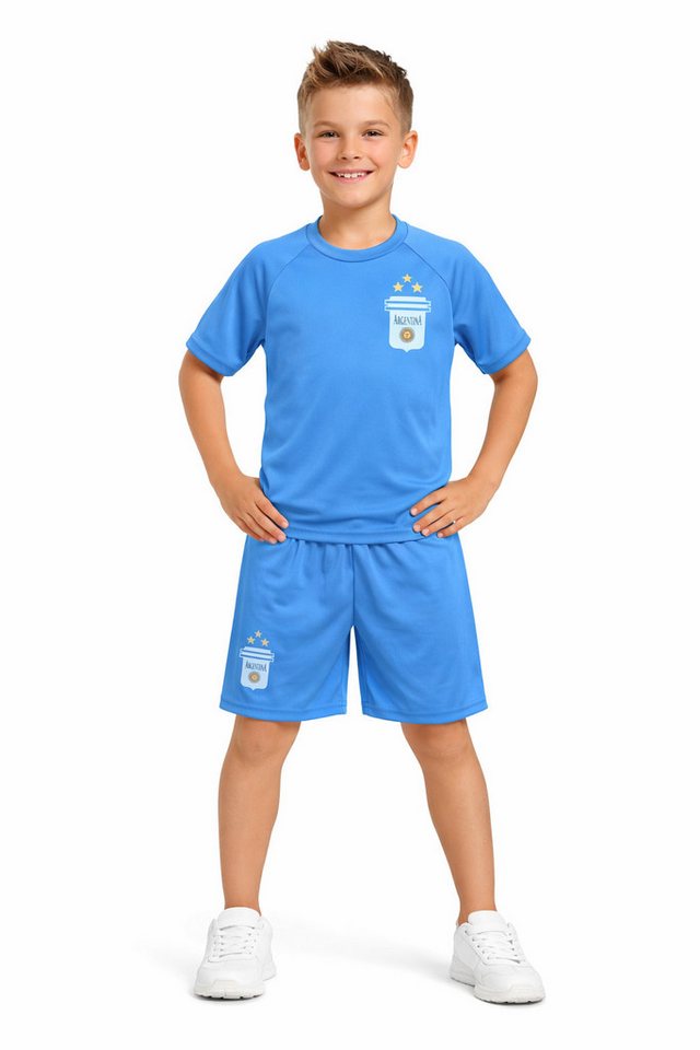 Fashion Boy Fußballtrikot Fußball Fan Set Argentinien Trikot + Shorts personalisierbar, JS05e (Set)