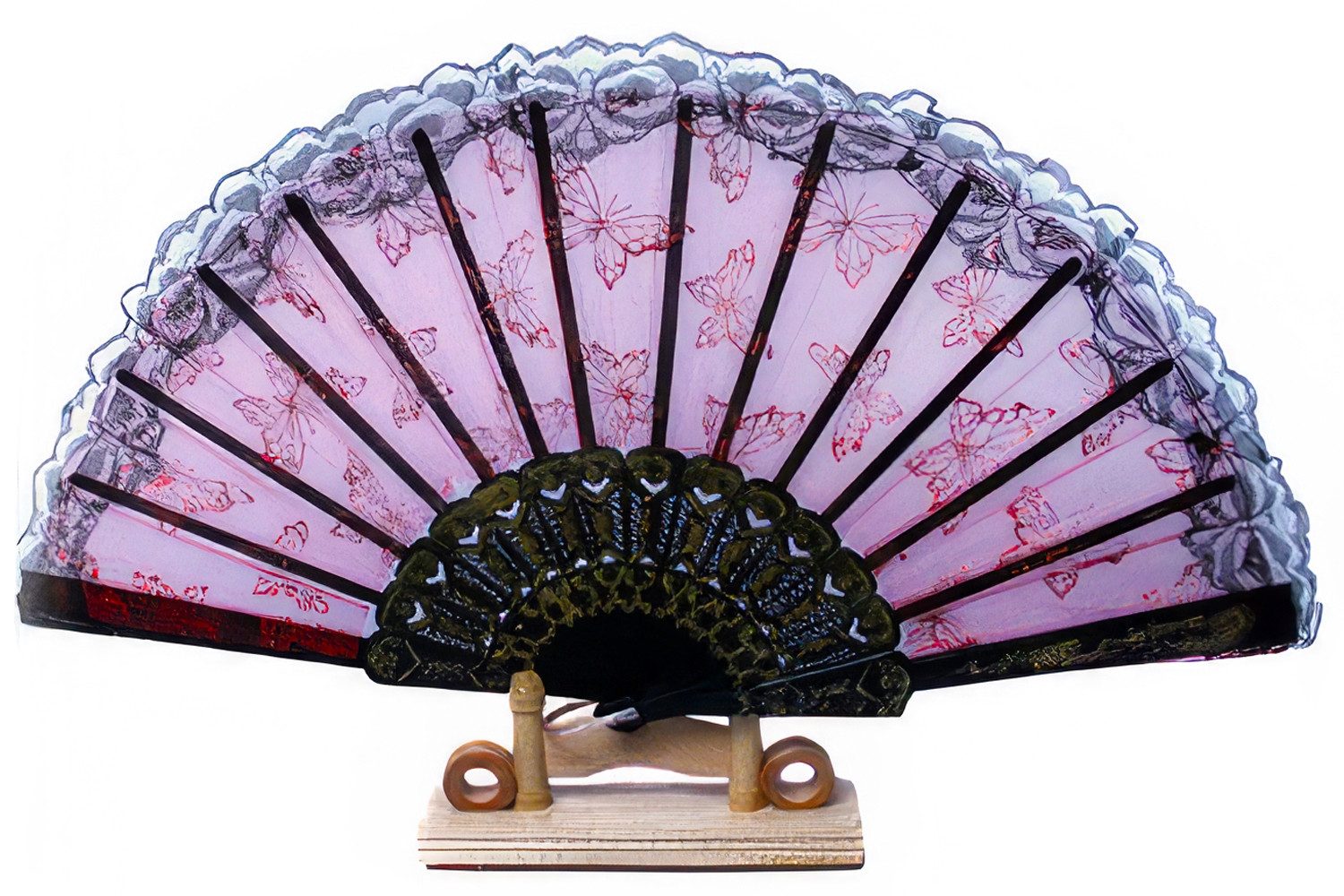 Yudu Handfächer "Schmetterling" Fächer durchsichtig mit Spitze