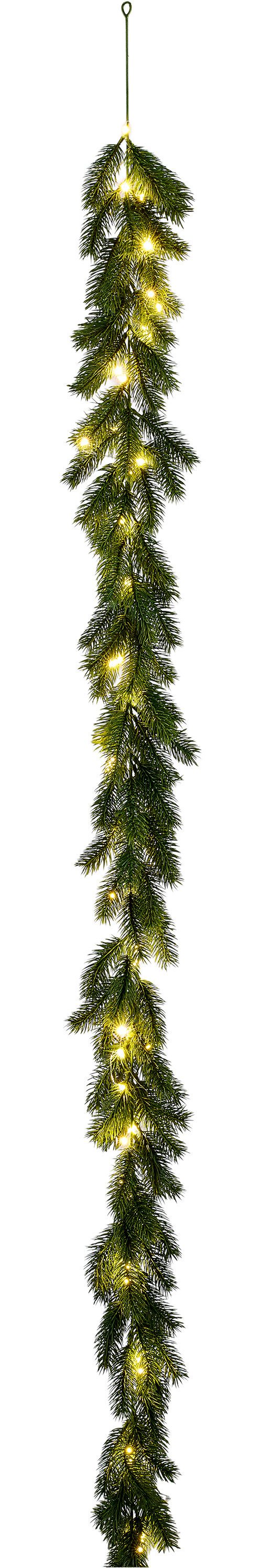 Kunstgirlande Tannengirlande mit Timer für Beleuchtung, ca.175cm lang, OTTO home, zahlreiche Tannenspitzen,Weihnachtsdeko für den Tisch, Fenster,Tür
