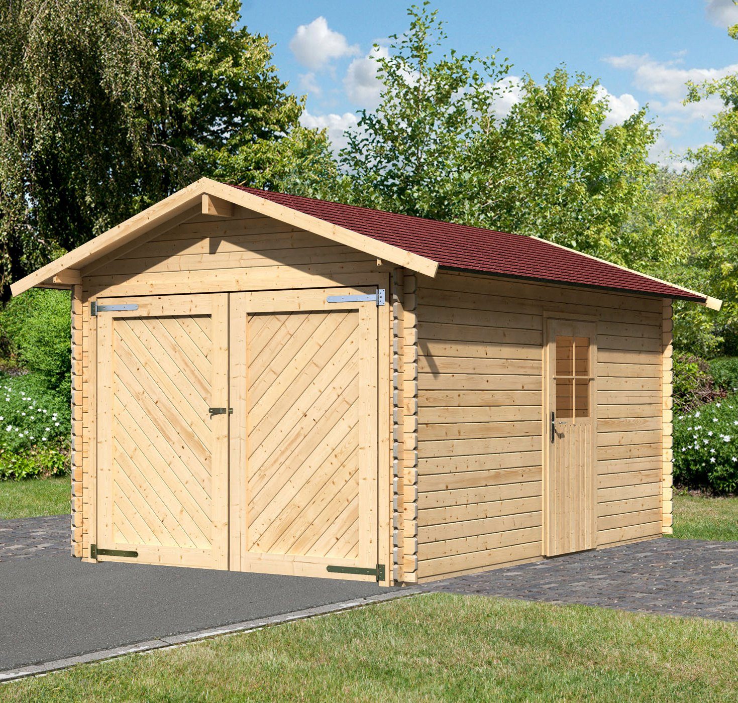 Karibu Garage Stephan (Set, Einfahrtshöhe 338x489 cm 193 BxT: cm, Dachschindeln), roten mit