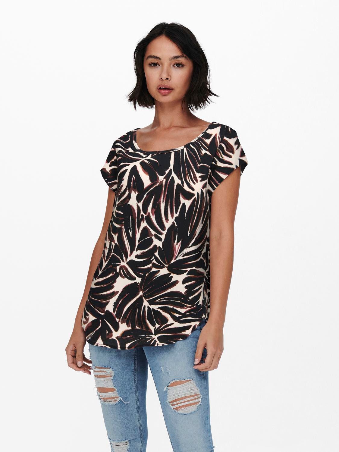 ONLY Shirtbluse ONLNOVA LIFE S/S TOP AOP PTM Viskose, regular fit, Rundhals