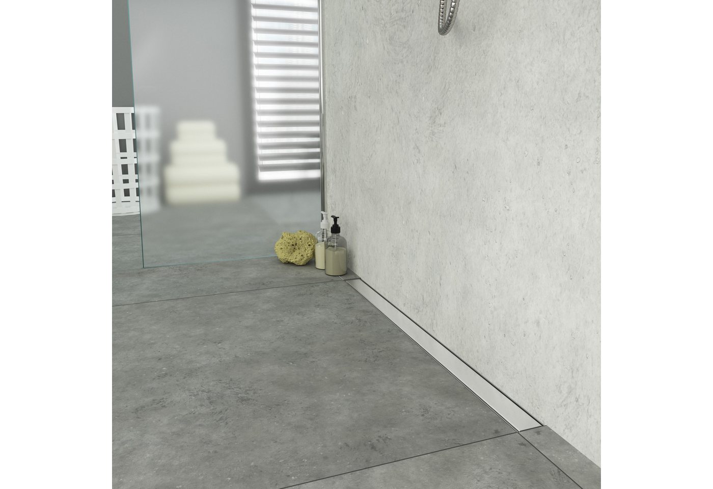 Thumbnail - Aquabad® Duschrinne Slim Wall Pro Edelstahl, Haarsieb, Viega-Siphon, Komplett-Set, Design: Gebürsteter Edelstahl