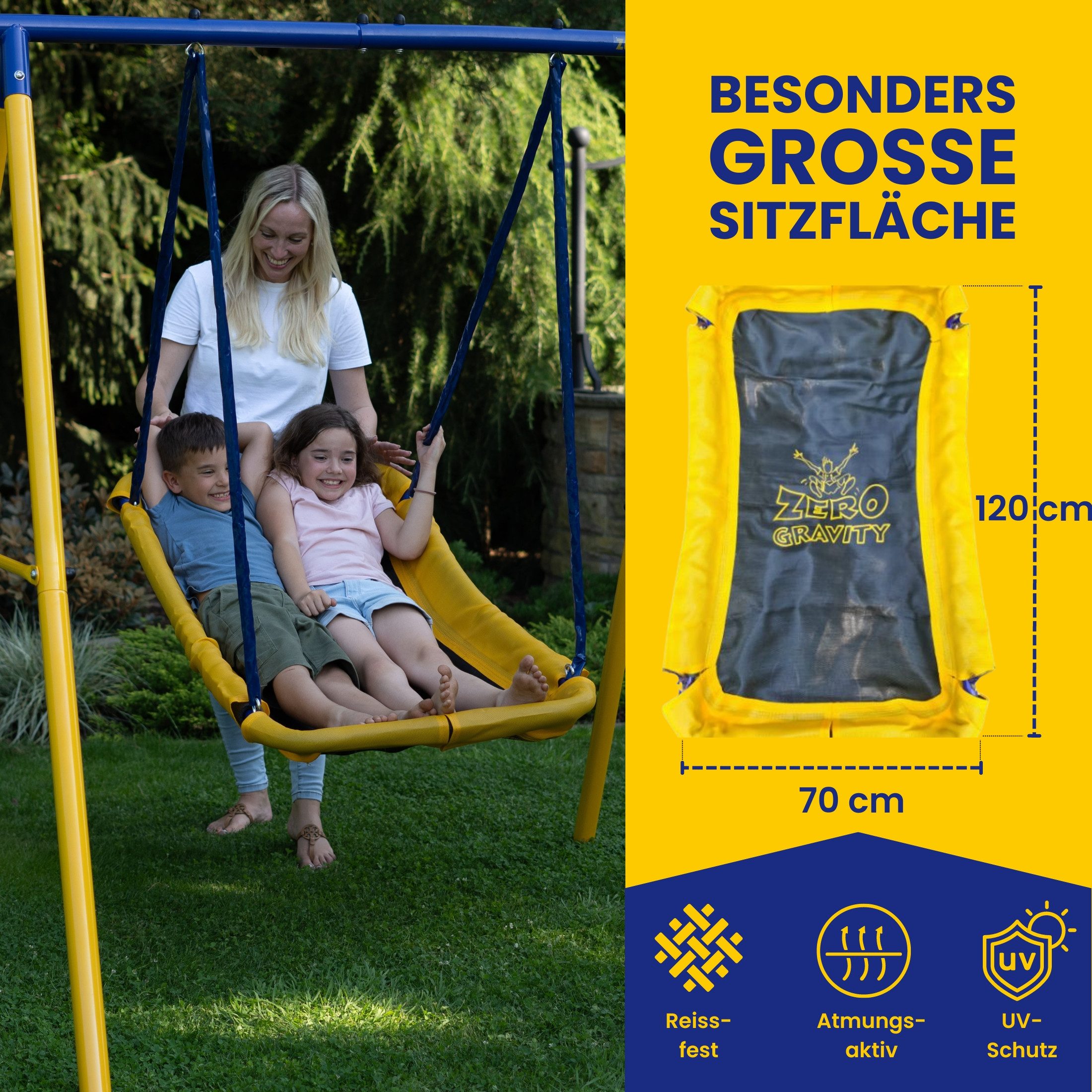 Zero Gravity Schaukelgestell stabile Kinderschaukel, bequeme Sitzfläche, Kettenaufhängung, Montierte Abmessungen: 320 x 180 x 185cm